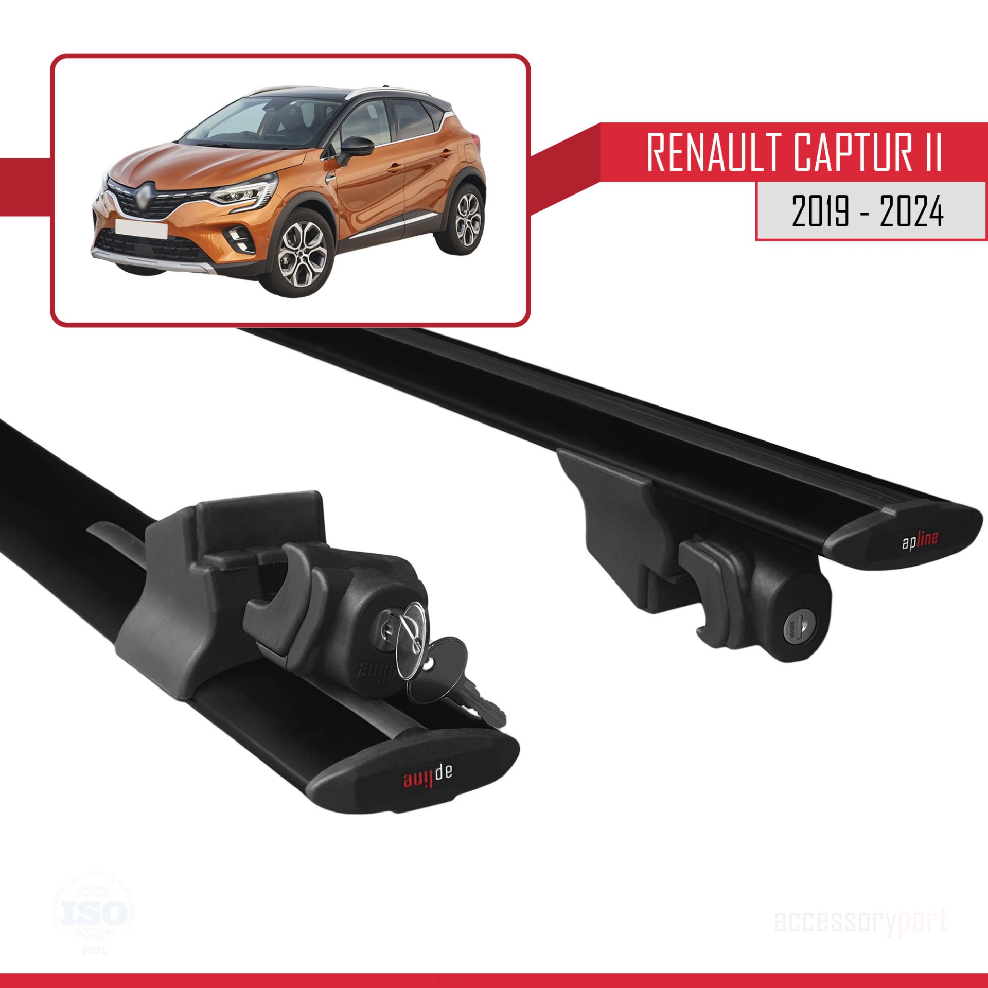 Renault Captur II 2019 ve Sonrası ile Uyumlu HOOK Model Anahtar Kilitli Ara Atkı Tavan Barı SİYAH