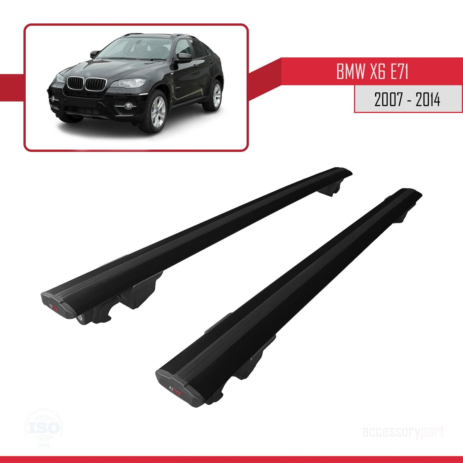 BMW X6 (E71) 2007-2014 Arası ile uyumlu HOOK Model Anahtar Kilitli Ara Atkı Tavan Barı SİYAH
