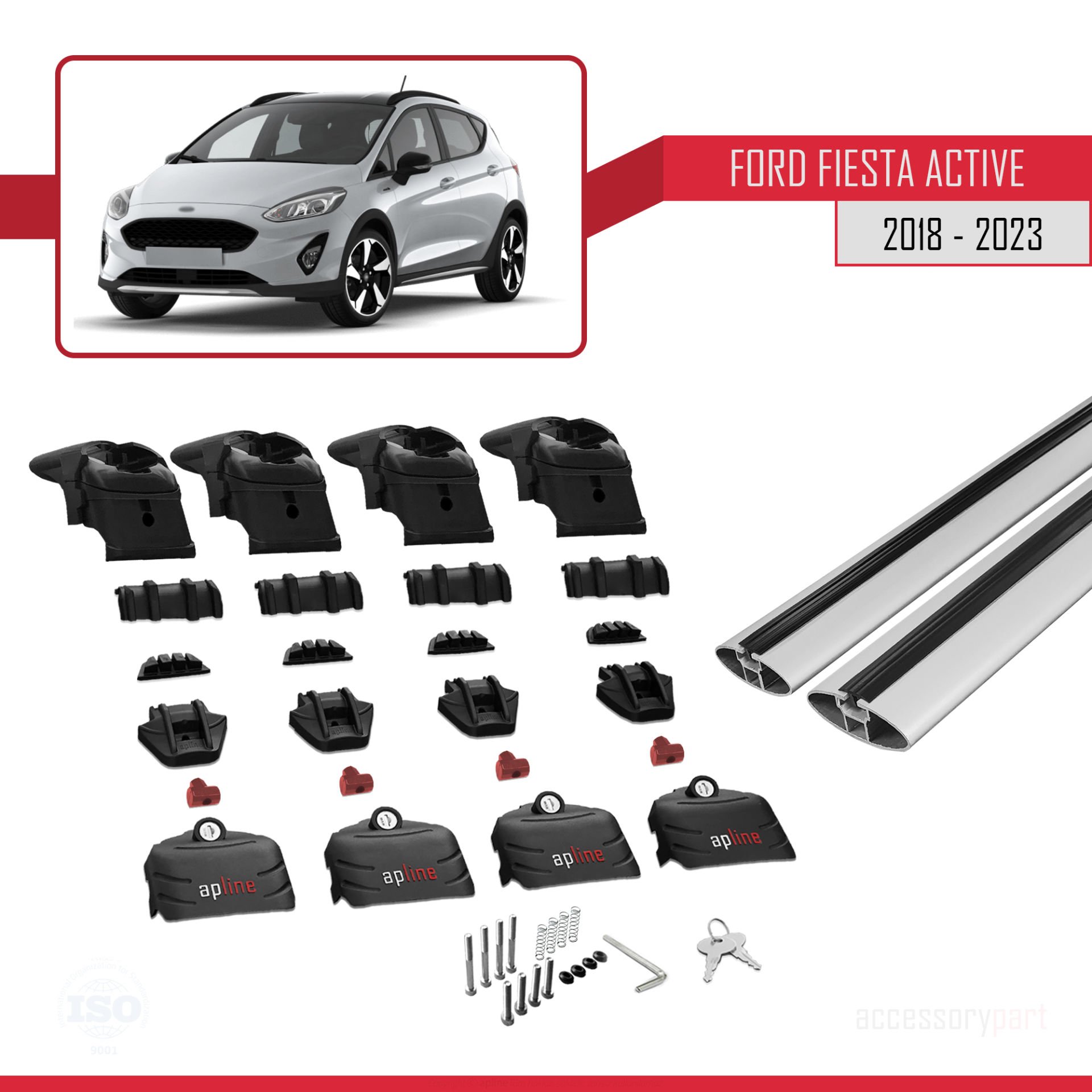 Ford Fiesta ACTIVE 2018-2023 Arası ile uyumlu ACE-2 Ara Atkı Tavan Barı GRİ