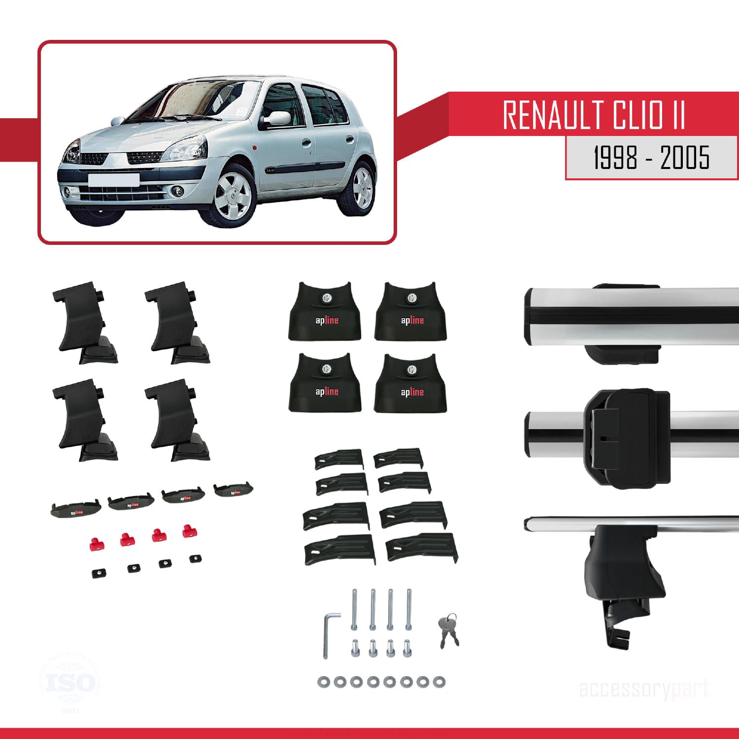 Renault Clio II 1998-2005 Arası ile uyumlu ACE-4 Ara Atkı Tavan Barı GRİ