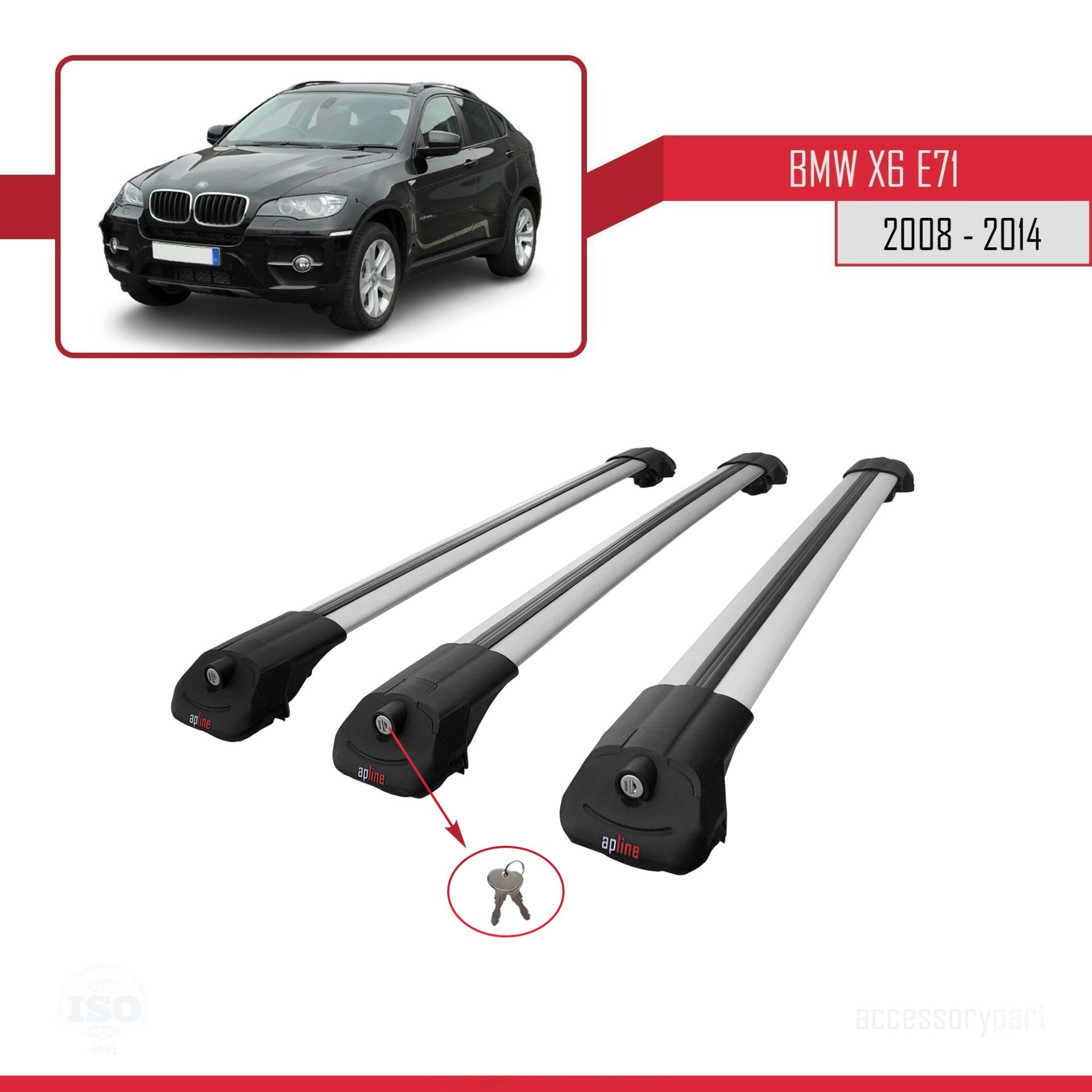 BMW X6 (E71) 2008-2014 Arası ile uyumlu ACE-1 Ara Atkı Tavan Barı GRİ 3 ADET BAR