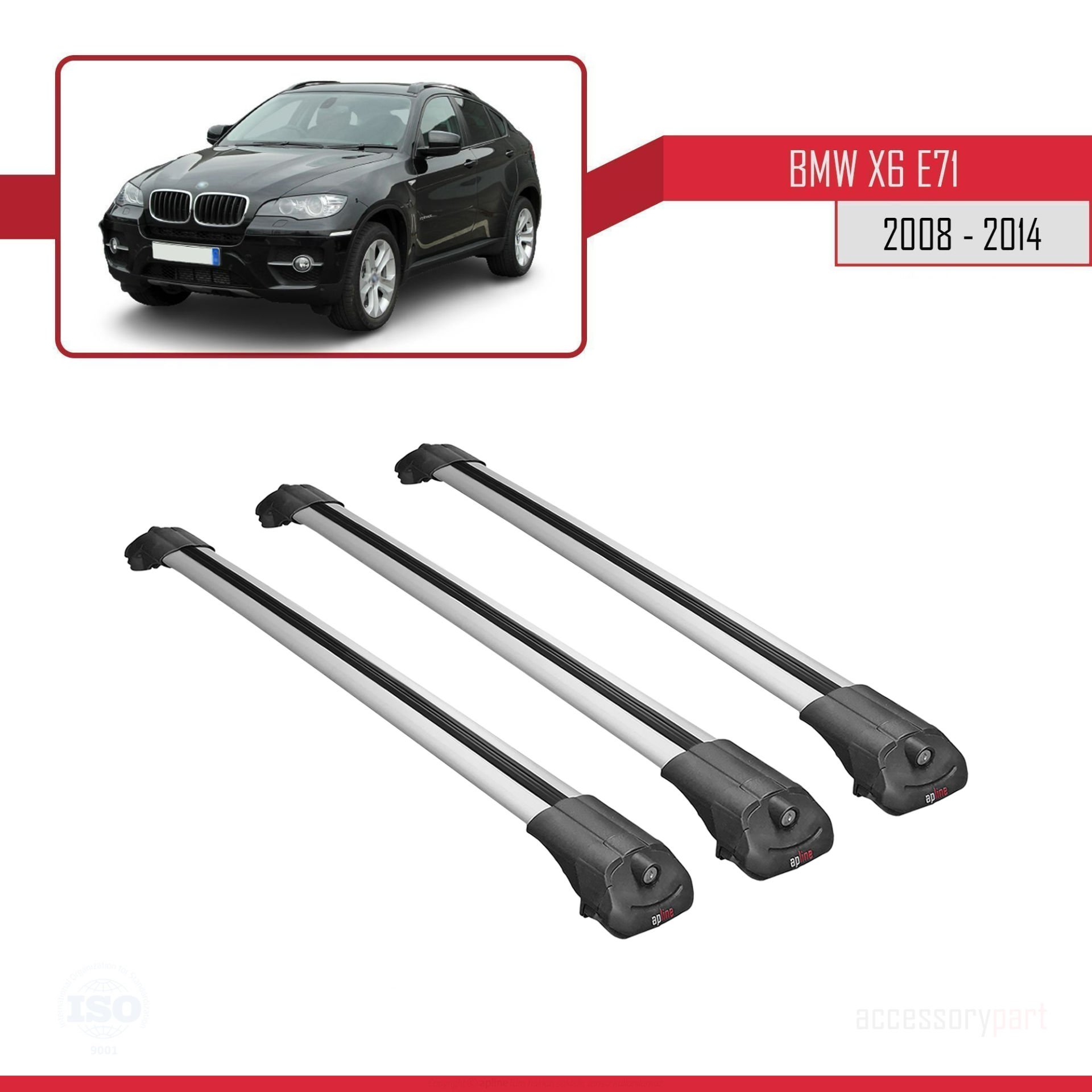 BMW X6 (E71) 2008-2014 Arası ile uyumlu ACE-1 Ara Atkı Tavan Barı GRİ 3 ADET BAR