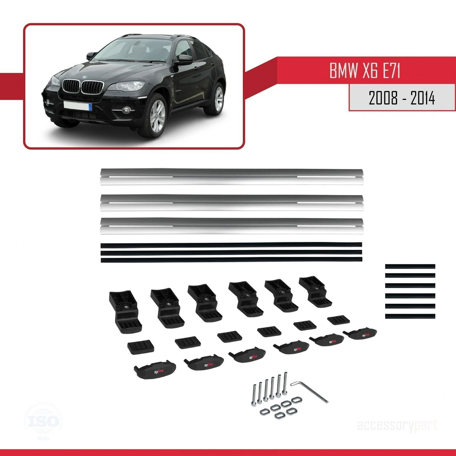 BMW X6 (E71) 2008-2014 Arası ile uyumlu Basic Model Ara Atkı Tavan Barı GRİ 3 ADET