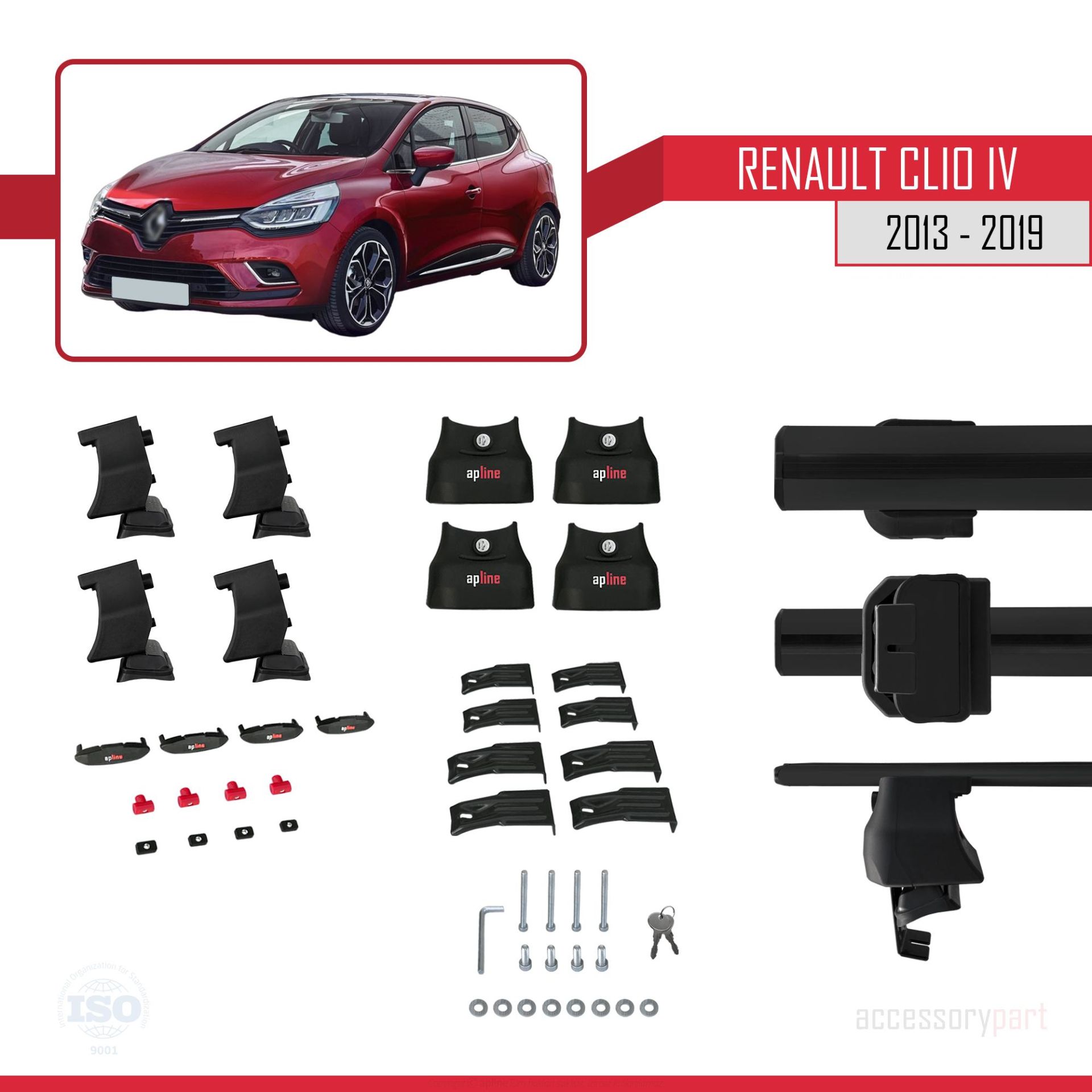 Renault Clio IV 2013-2019 Arası ile uyumlu ACE-4 Ara Atkı Tavan Barı SİYAH