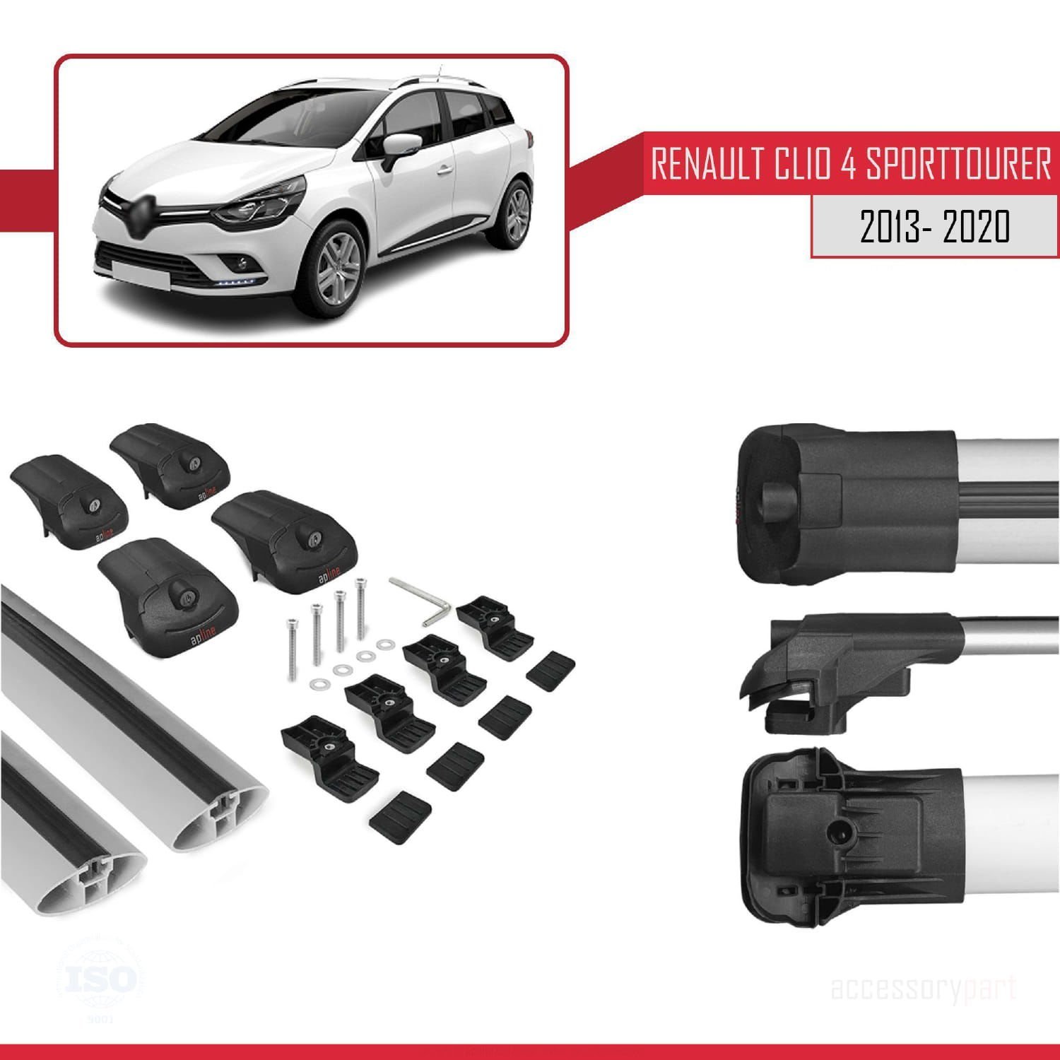 Renault Clio Sport Tourer - SW 2013-2020 Arası ile uyumlu ACE-1 Ara Atkı Tavan Barı GRİ