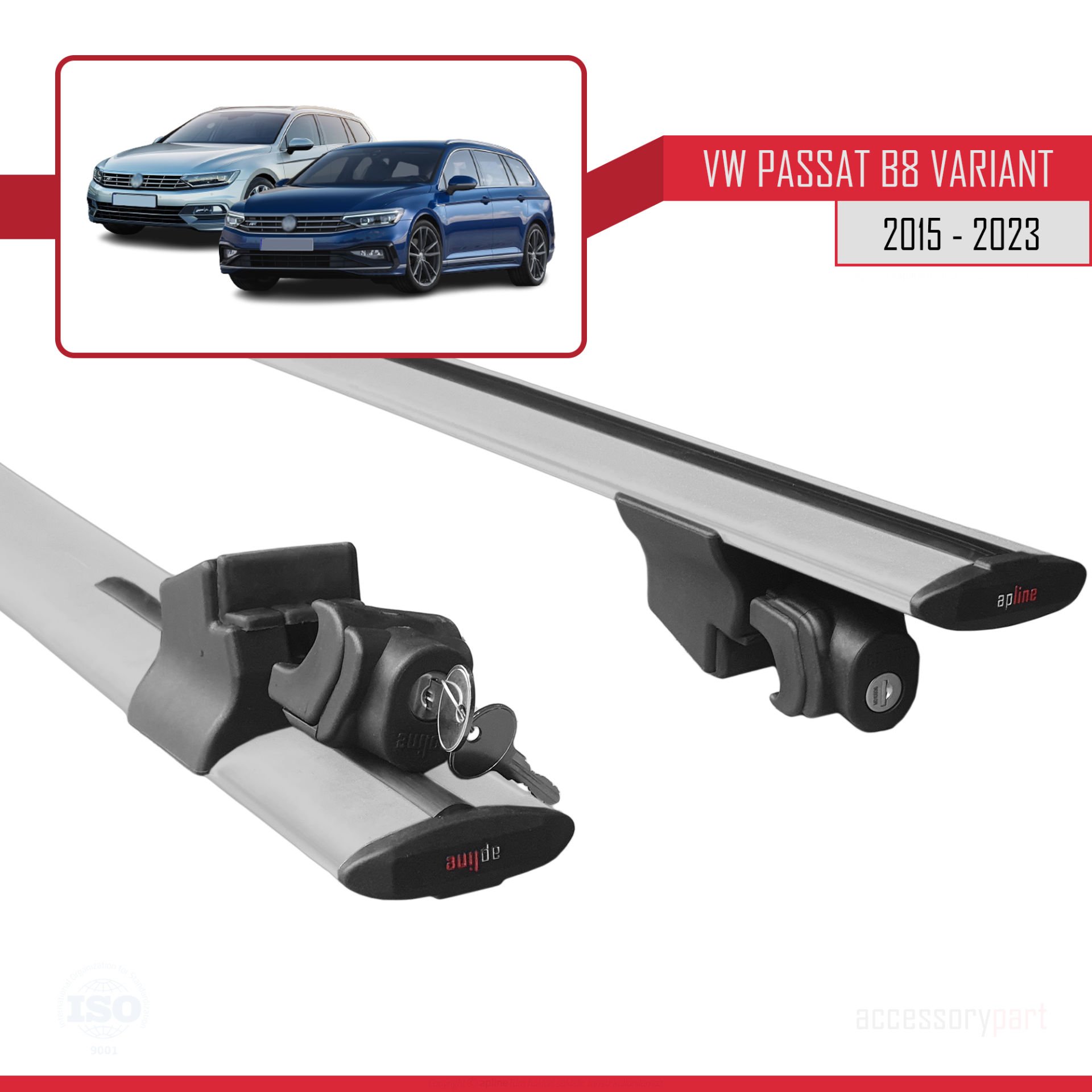 VW Passat B8 Variant 2015-2023 Arası ile uyumlu HOOK Model Anahtar Kilitli Ara Atkı Tavan Barı GRİ