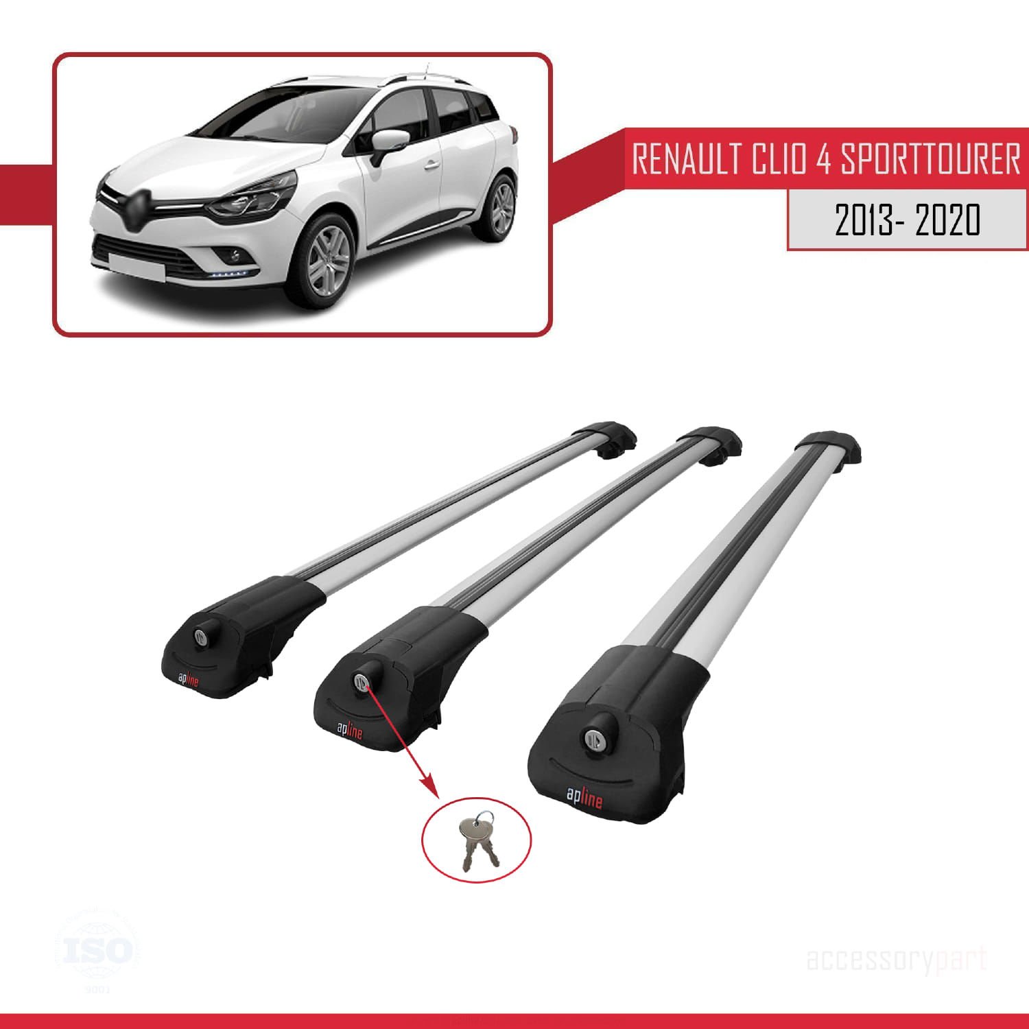 Renault Clio SPORT TOURER 2013-2020 Arası ile uyumlu ACE-1 Ara Atkı Tavan Barı GRİ 3 ADET BAR