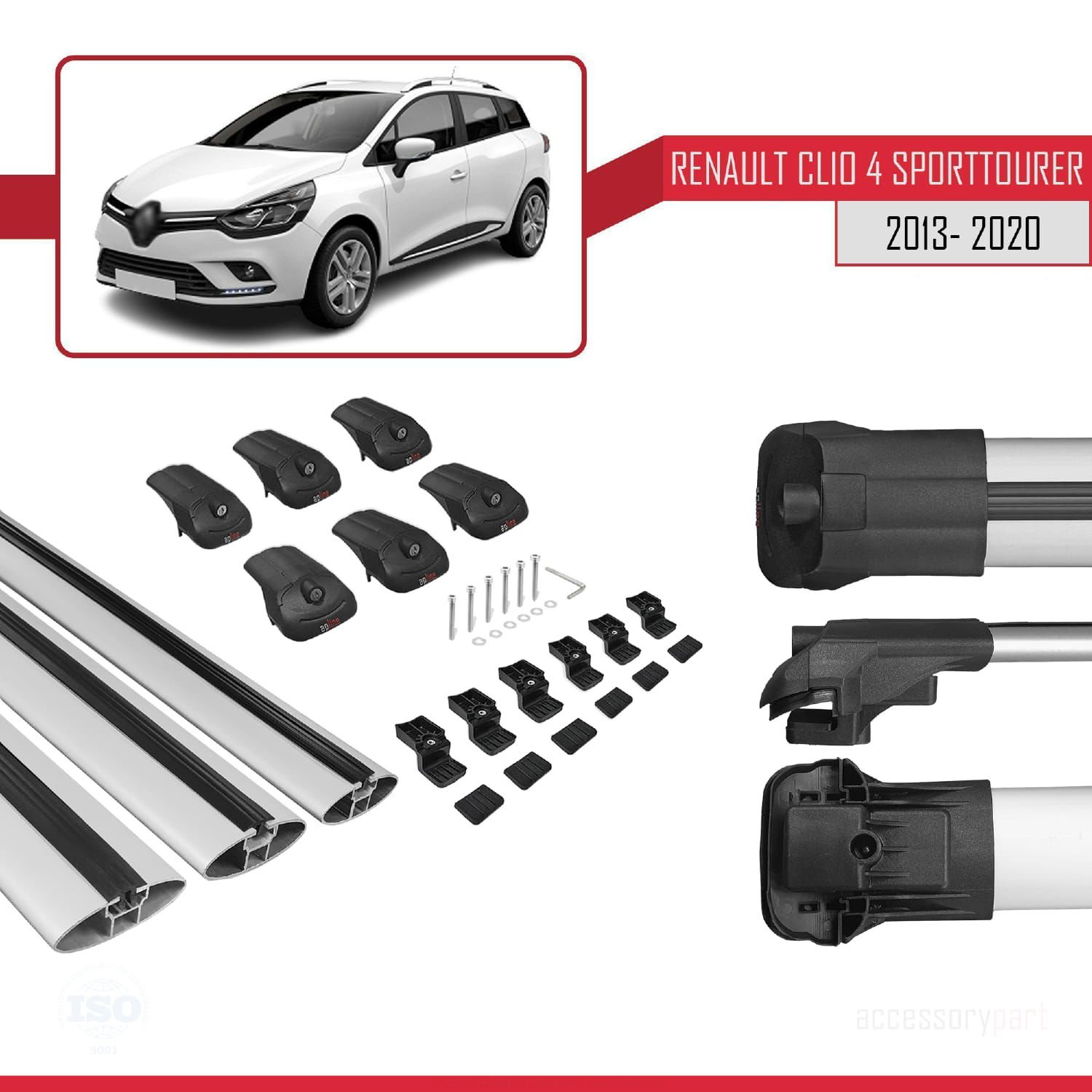Renault Clio SPORT TOURER 2013-2020 Arası ile uyumlu ACE-1 Ara Atkı Tavan Barı GRİ 3 ADET BAR