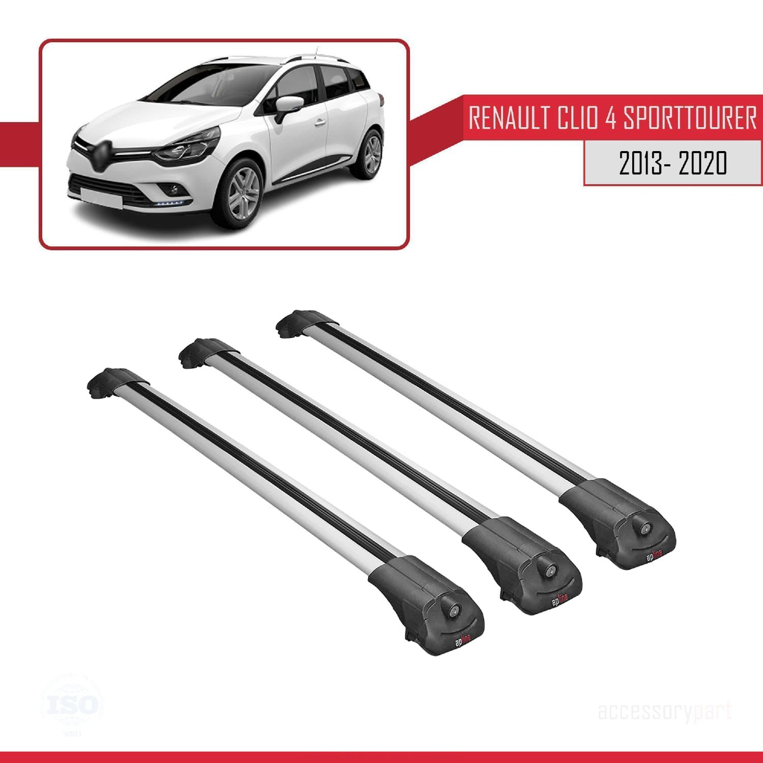 Renault Clio SPORT TOURER 2013-2020 Arası ile uyumlu ACE-1 Ara Atkı Tavan Barı GRİ 3 ADET BAR