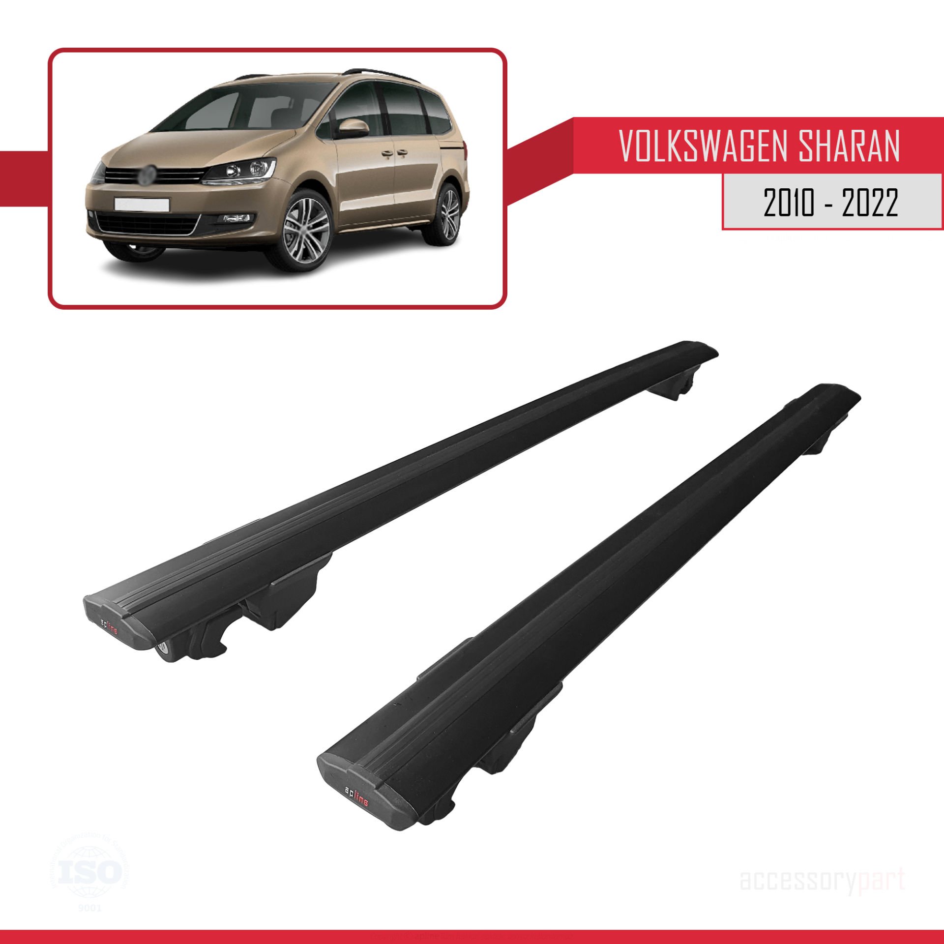VW Sharan 2010-2022 Arası ile uyumlu HOOK Model Anahtar Kilitli Ara Atkı Tavan Barı SİYAH