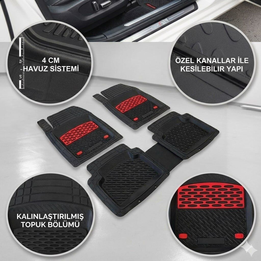 Safir Citroen Uyumlu C3 Havuzlu Universal Paspas Krom Kırmızı Parça