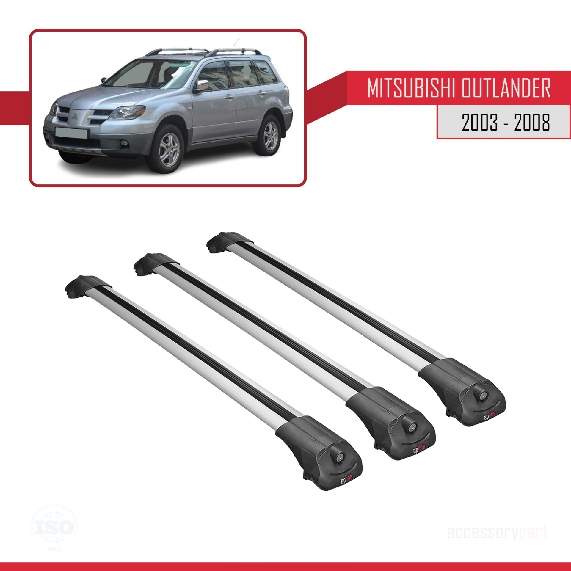 Mitsubishi Outlander 2003-2008 Arası ile uyumlu ACE-1 Ara Atkı Tavan Barı GRİ 3 ADET BAR