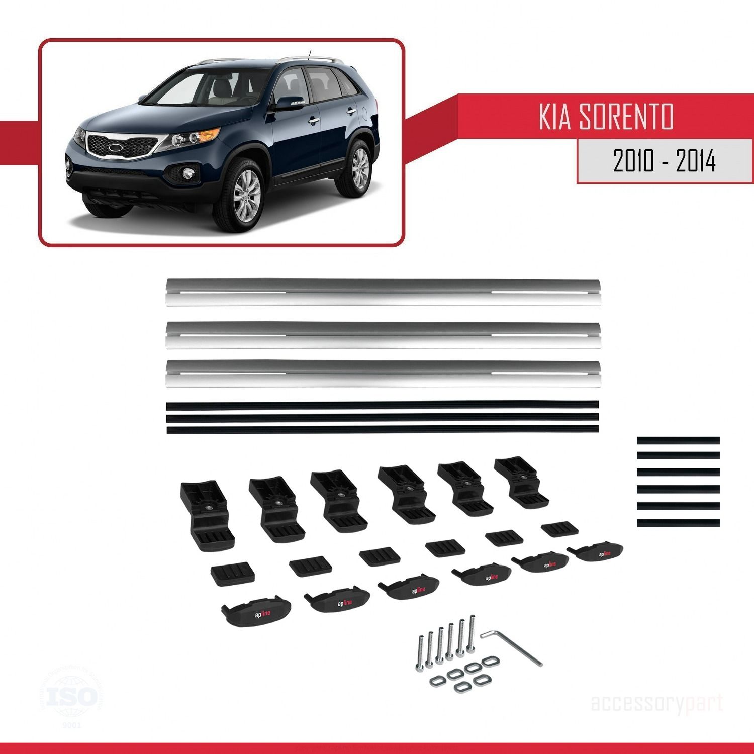 Kia Sorento 2010-2014 Arası ile uyumlu Basic Model Ara Atkı Tavan Barı GRİ 3 ADET