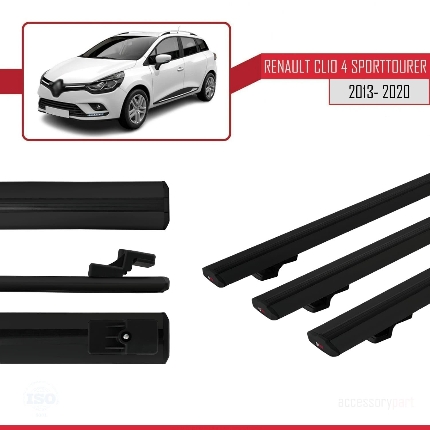 Renault Clio SPORT TOURER 2013-2020 Arası ile uyumlu Basic Model Ara Atkı Tavan Barı SİYAH 3 ADET