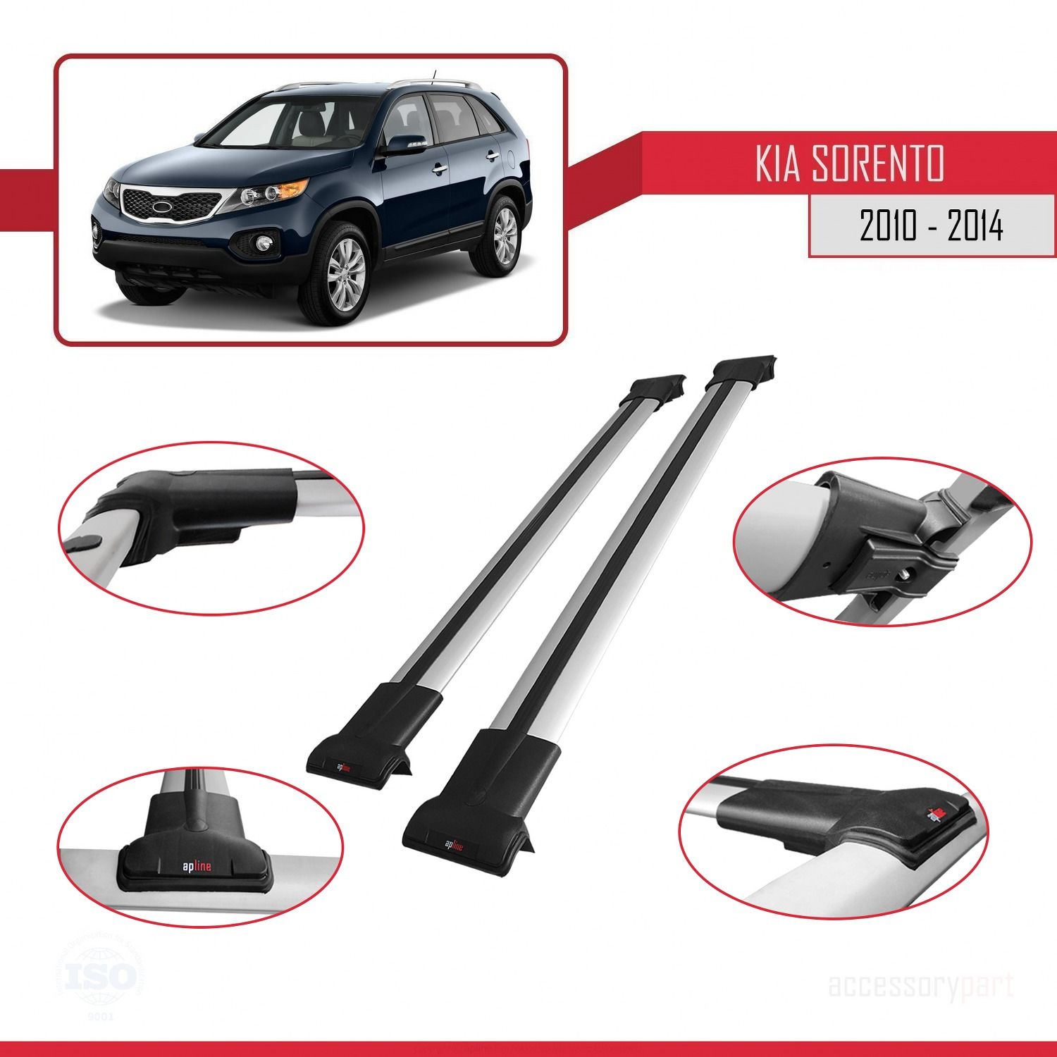 Kia Sorento 2010-2014 Arası ile uyumlu FLY Model Ara Atkı Tavan Barı GRİ