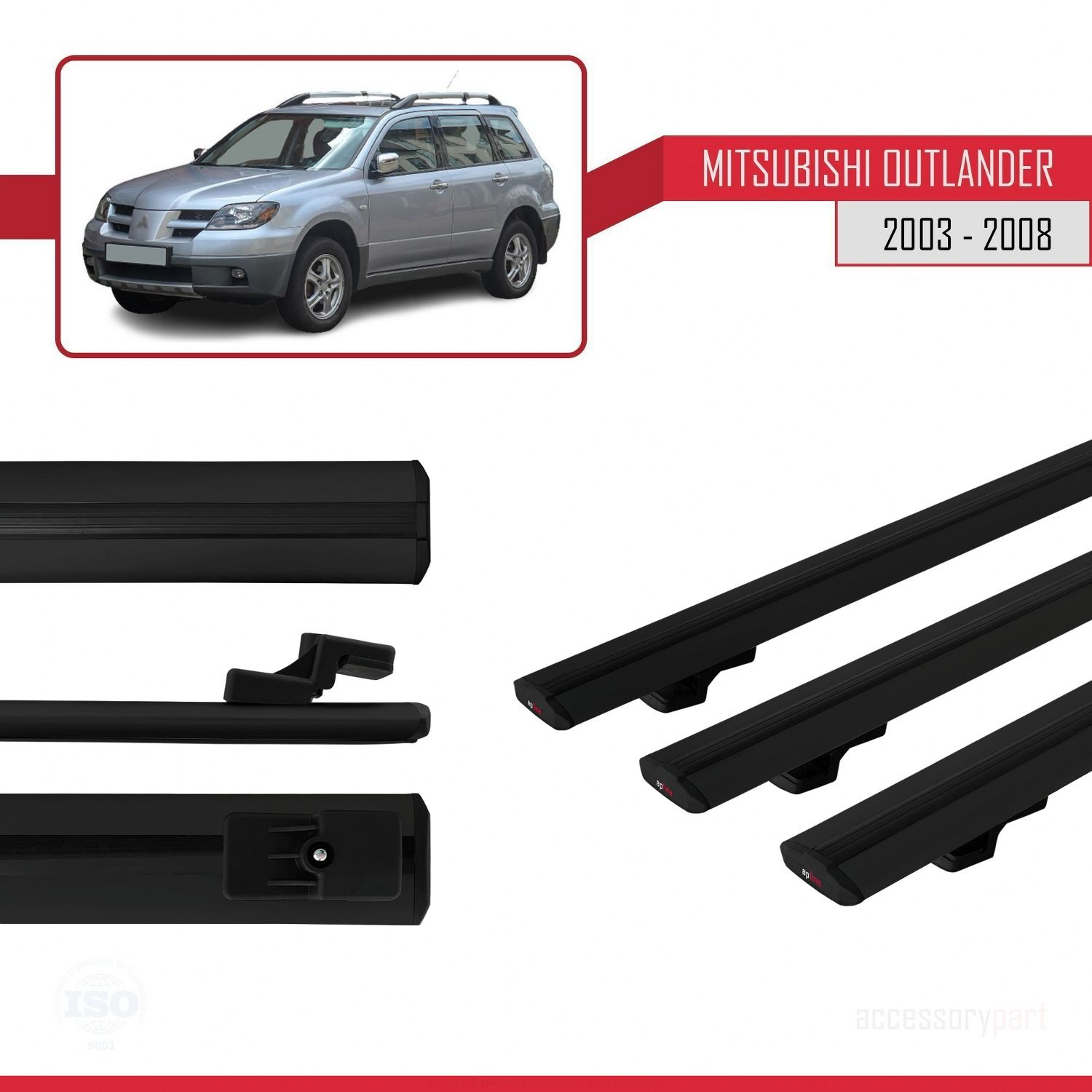Mitsubishi Outlander 2003-2008 Arası ile uyumlu Basic Model Ara Atkı Tavan Barı SİYAH 3 ADET