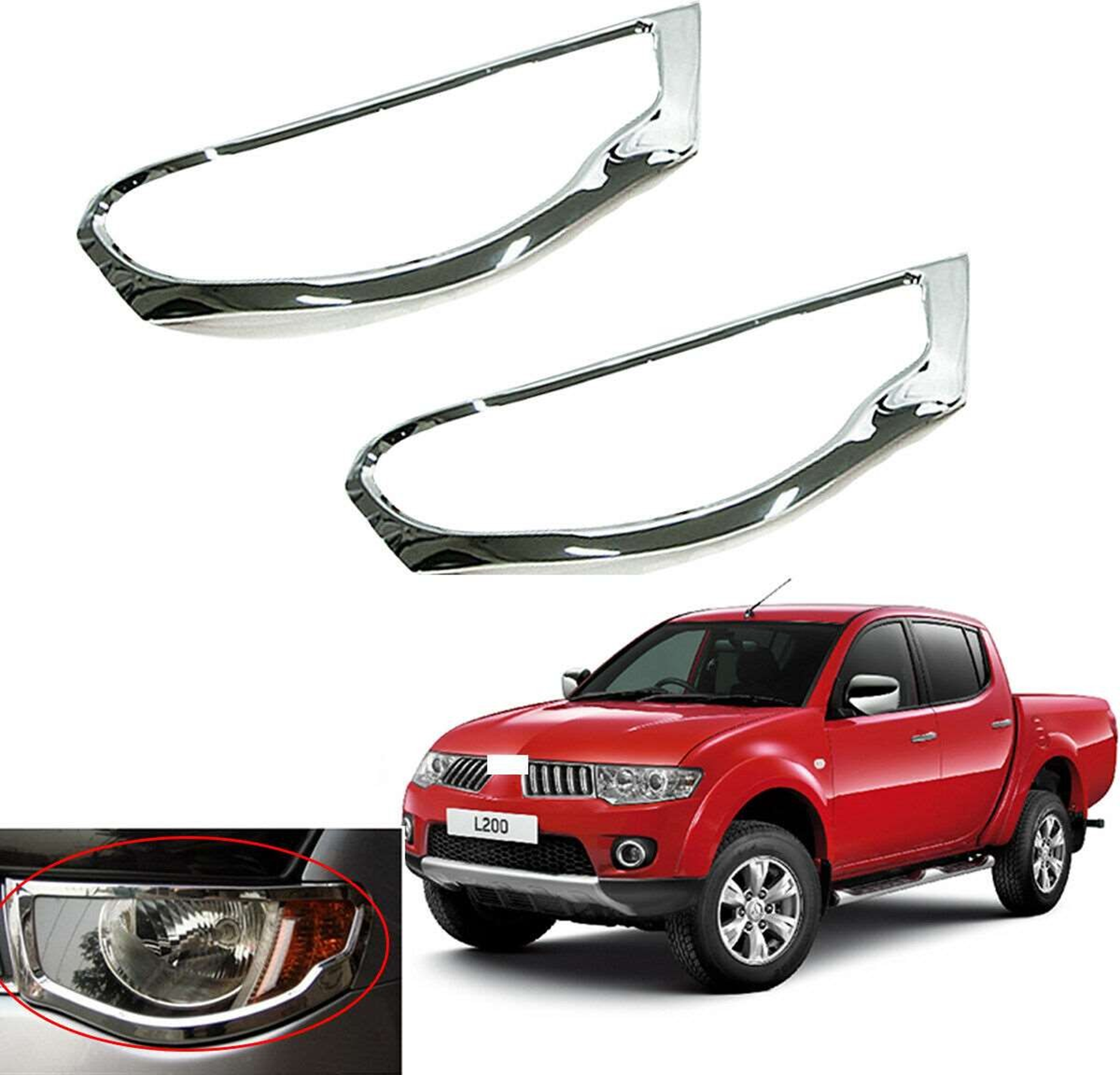 Mitsubishi L200 Uyumlu 2006 2014 Ön Far Kaplama ABS Krom Parça