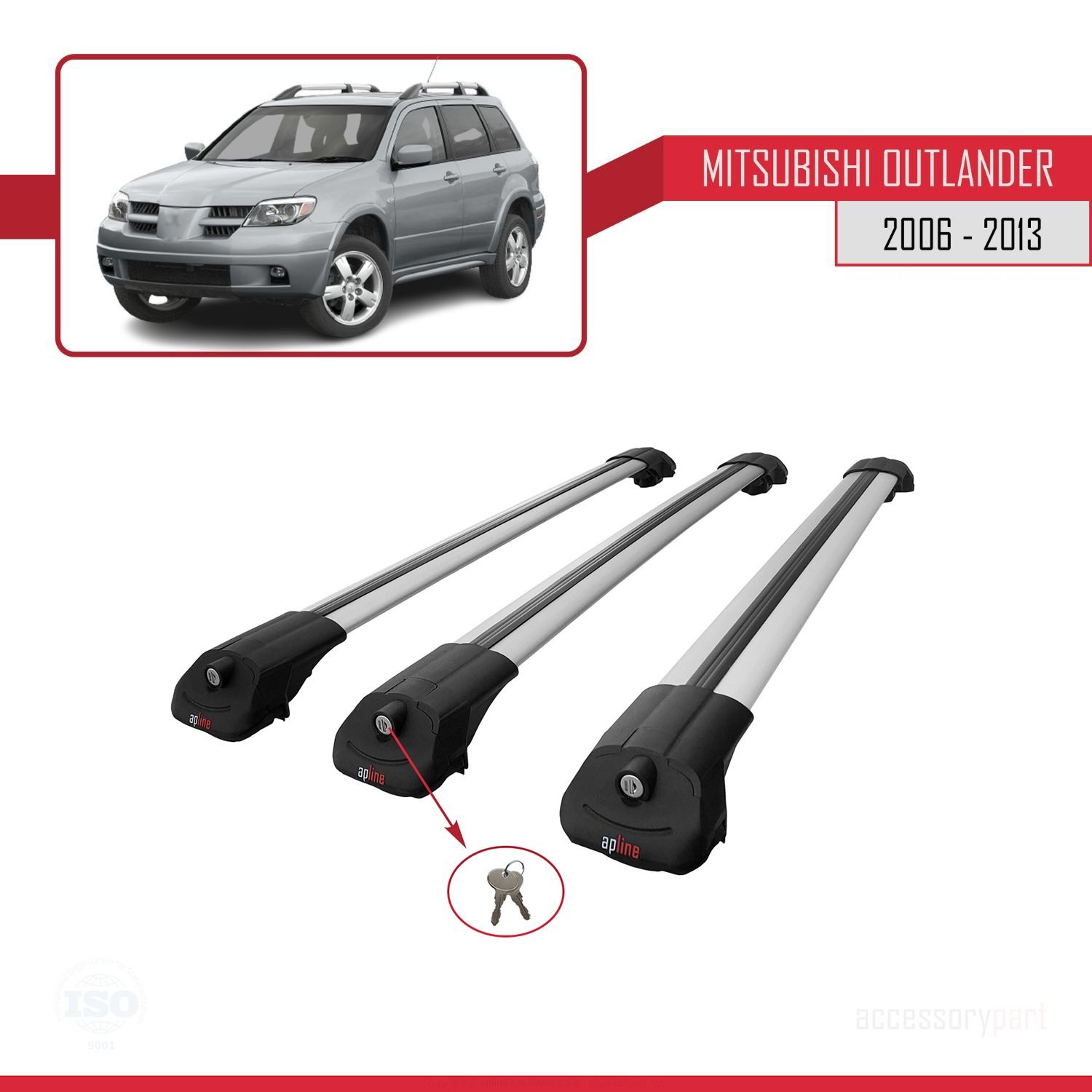 Mitsubishi Outlander 2006-2013 Arası ile uyumlu ACE-1 Ara Atkı Tavan Barı GRİ 3 ADET BAR