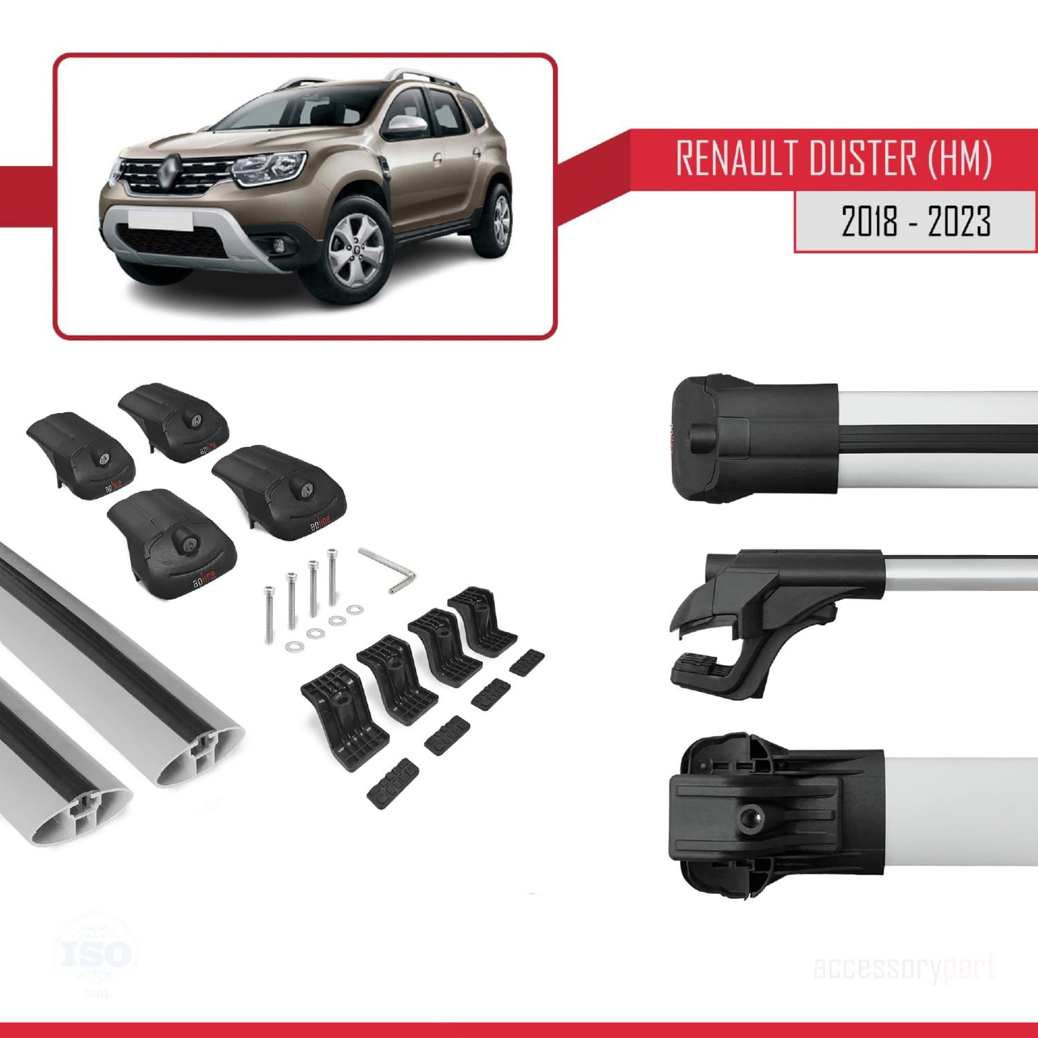 Renault Duster (HM) 2018-2023 Arası ile uyumlu ACE-1 Ara Atkı Tavan Barı GRİ