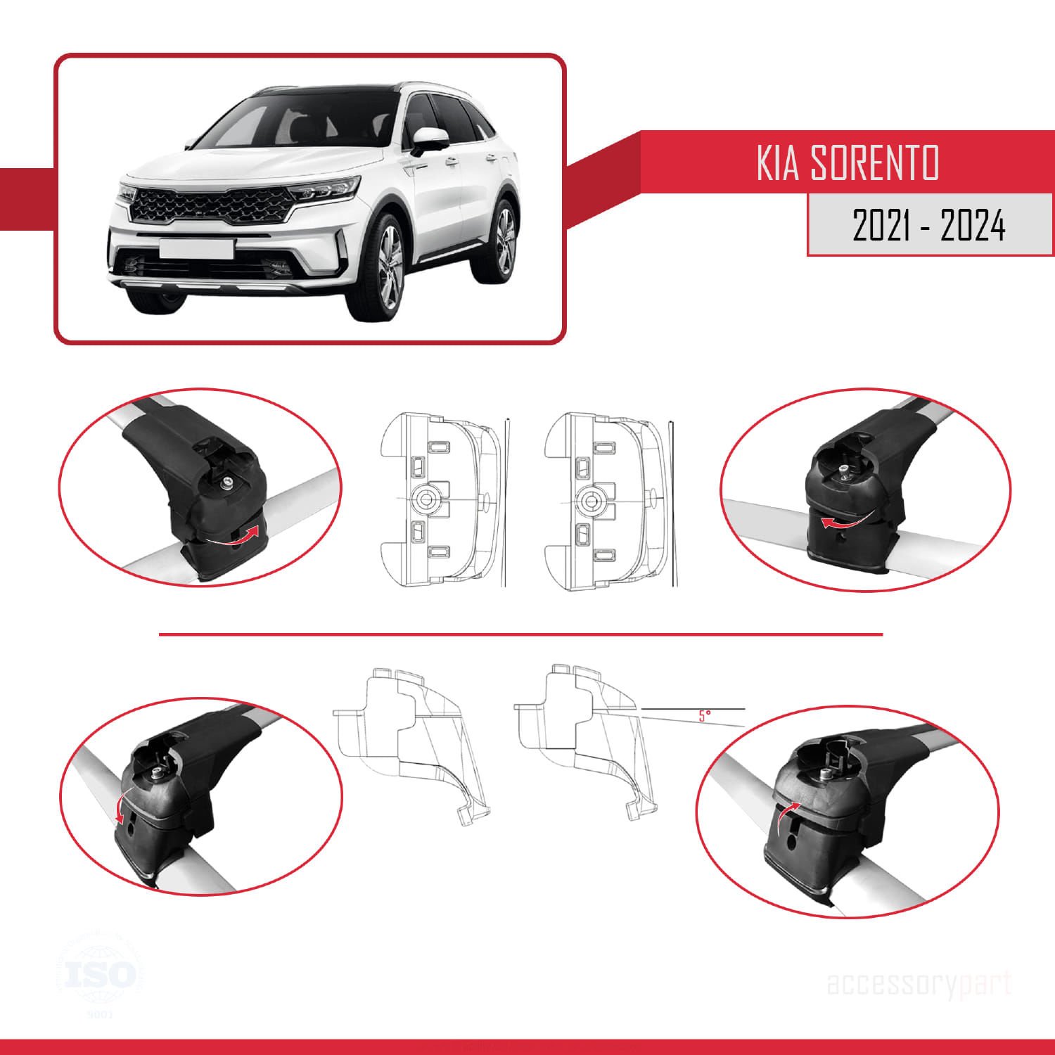 Kia Sorento MQ4 2021 ve Sonrası ile uyumlu ACE-2 Ara Atkı Tavan Barı GRİ