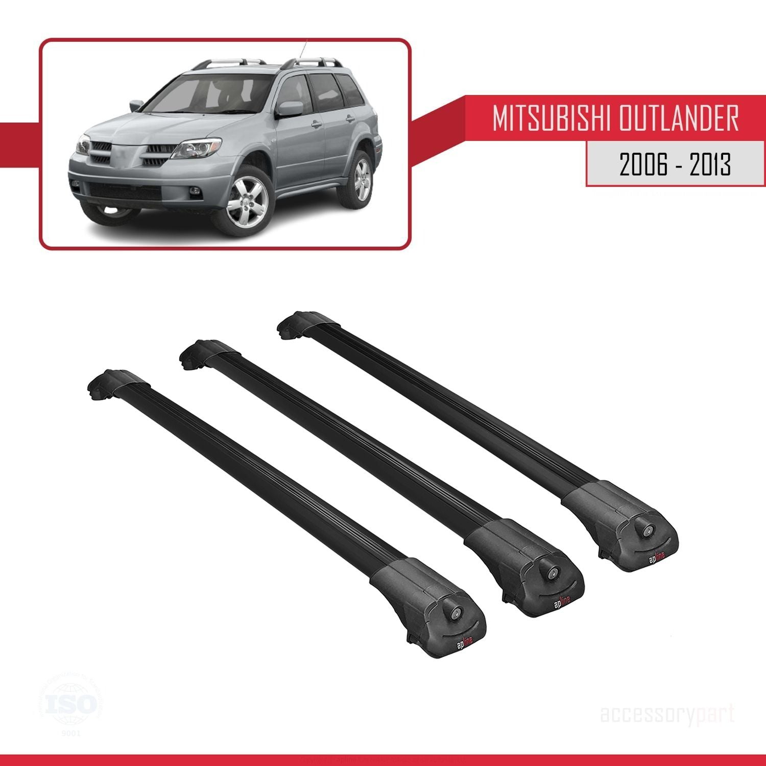 Mitsubishi Outlander 2006-2013 Arası ile uyumlu ACE-1 Ara Atkı Tavan Barı SİYAH 3 ADET BAR