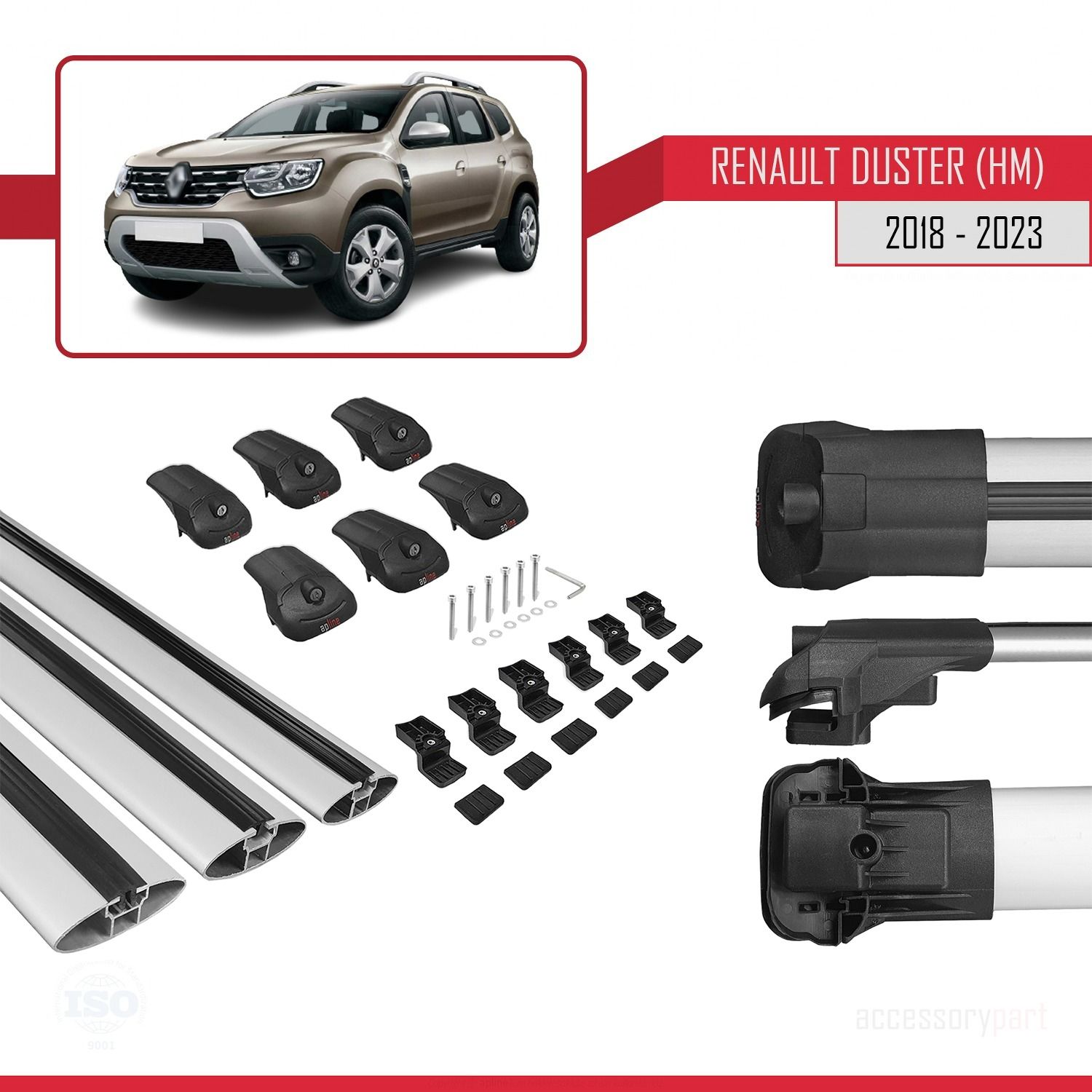 Renault Duster (HM) 2018-2023 Arası ile uyumlu ACE-1 Ara Atkı Tavan Barı GRİ 3 ADET BAR