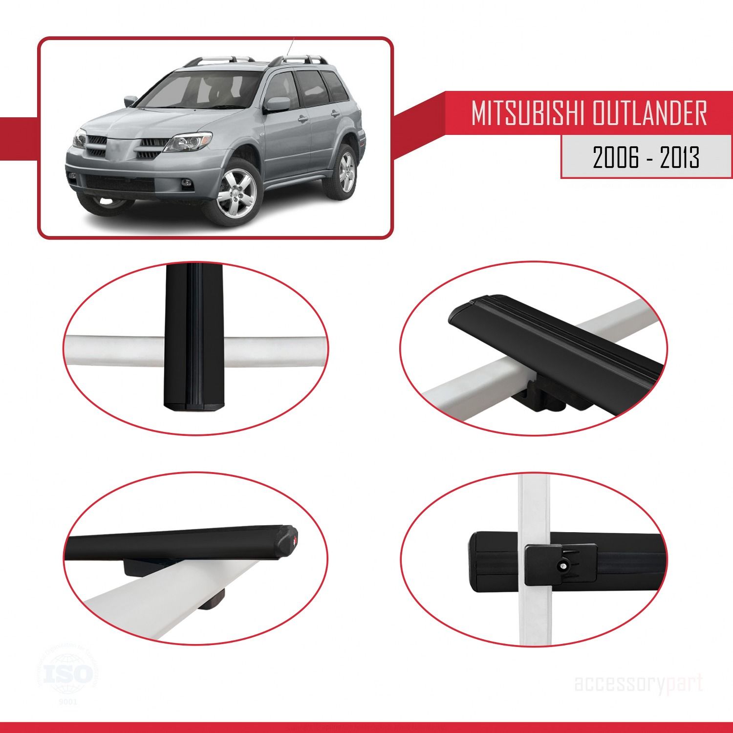 Mitsubishi Outlander 2006-2013 Arası ile uyumlu Basic Model Ara Atkı Tavan Barı SİYAH 3 ADET