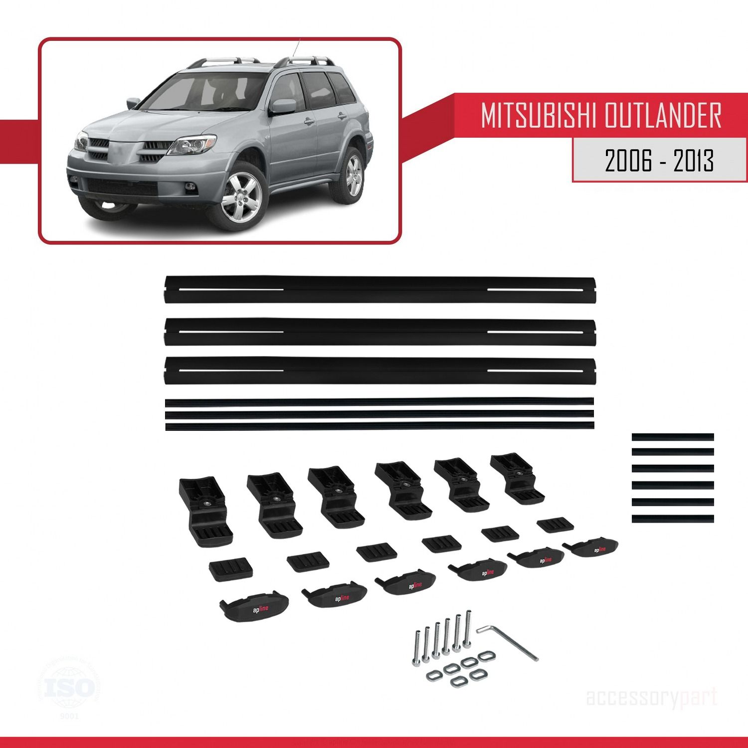 Mitsubishi Outlander 2006-2013 Arası ile uyumlu Basic Model Ara Atkı Tavan Barı SİYAH 3 ADET