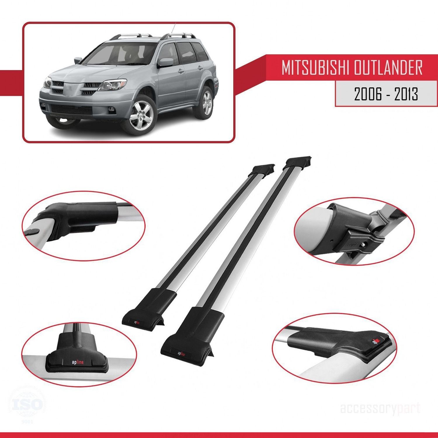 Mitsubishi Outlander 2006-2013 Arası ile Uyumlu FLY Model Ara Atkı Tavan Barı GRİ