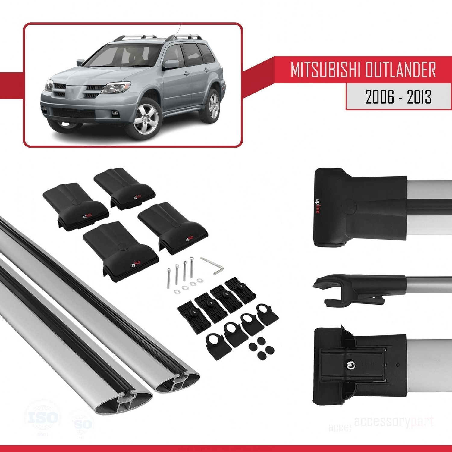 Mitsubishi Outlander 2006-2013 Arası ile Uyumlu FLY Model Ara Atkı Tavan Barı GRİ