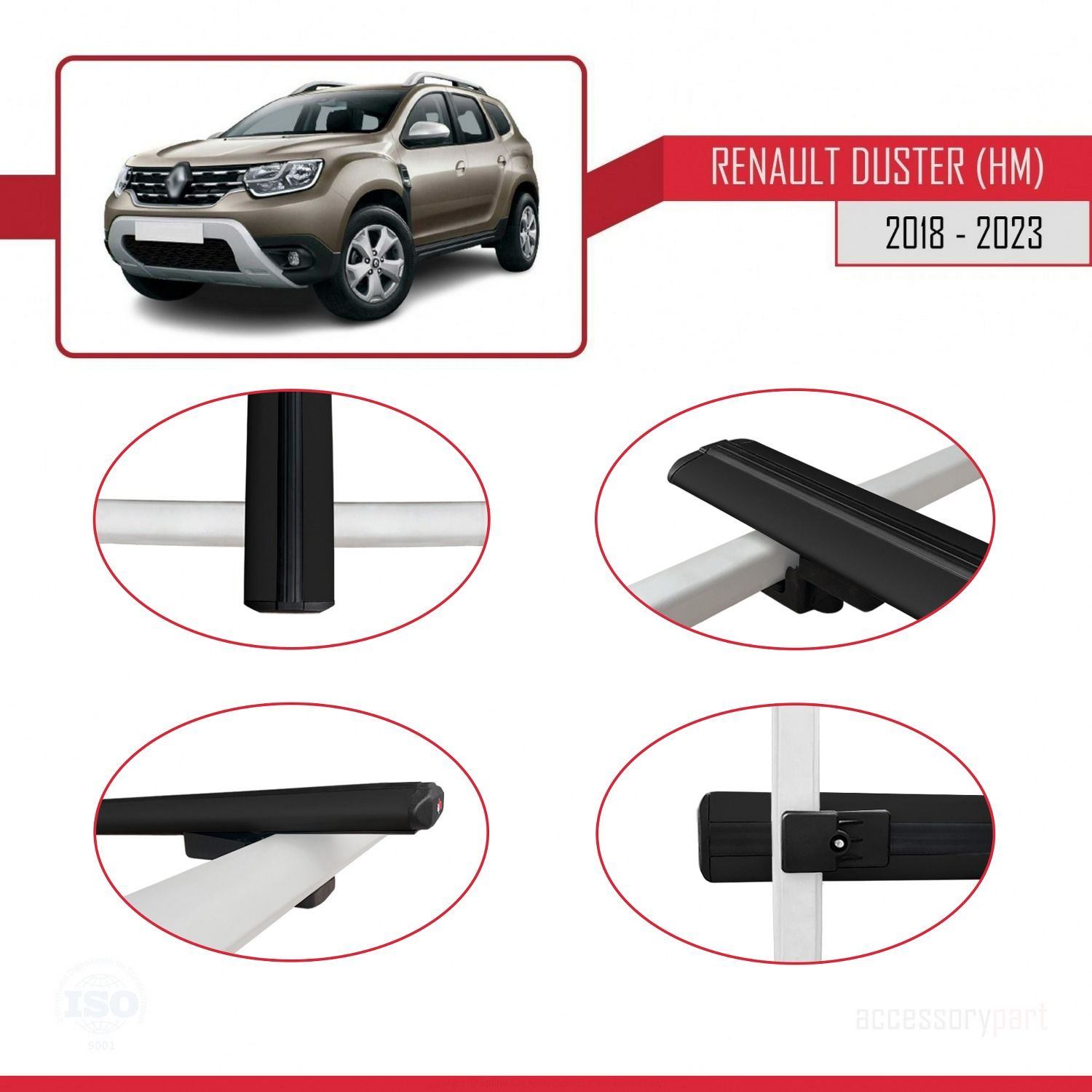 Renault Duster (HM) 2018-2023 Arası ile uyumlu Basic Model Ara Atkı Tavan Barı SİYAH 3 ADET