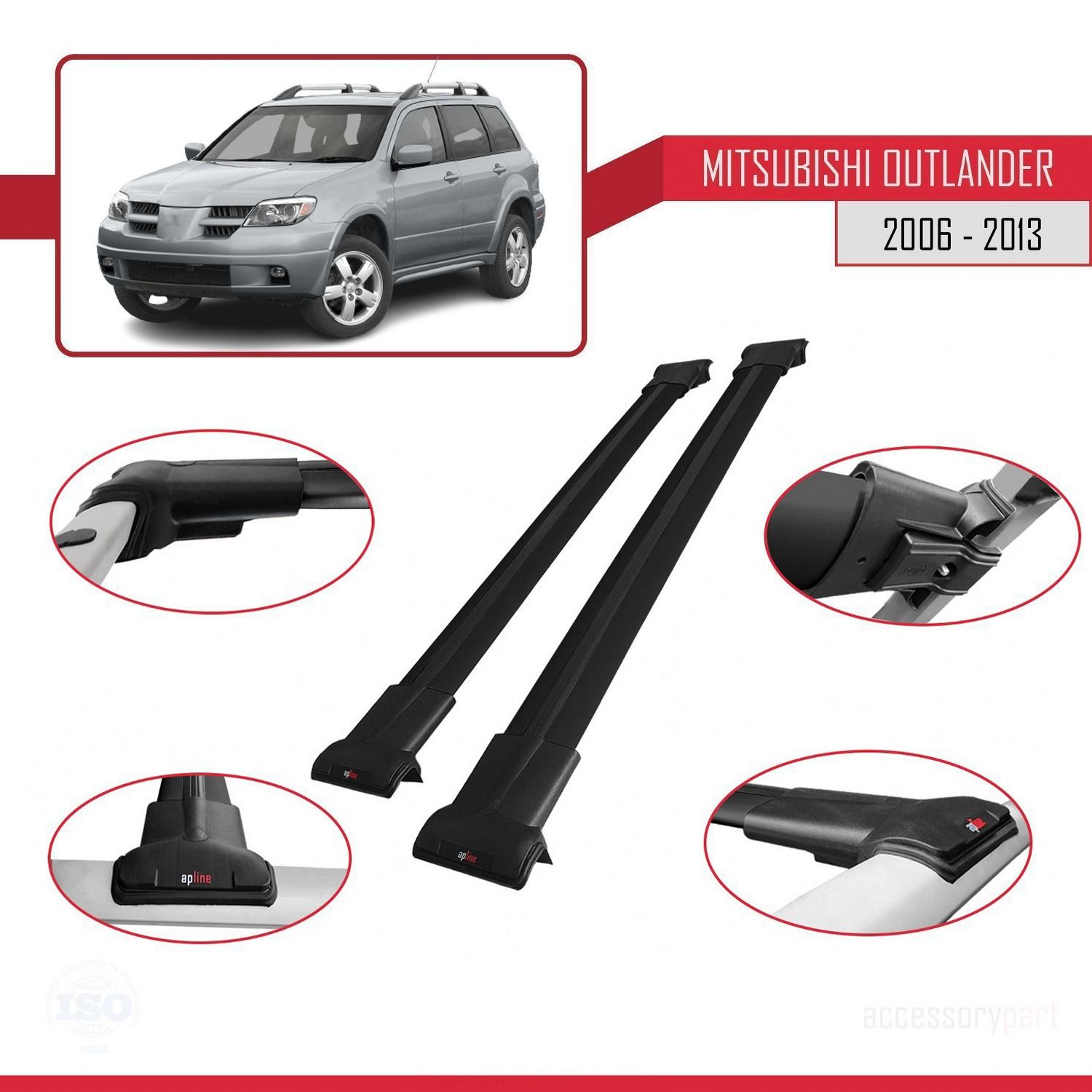 Mitsubishi Outlander 2006-2013 Arası ile Uyumlu FLY Model Ara Atkı Tavan Barı SİYAH