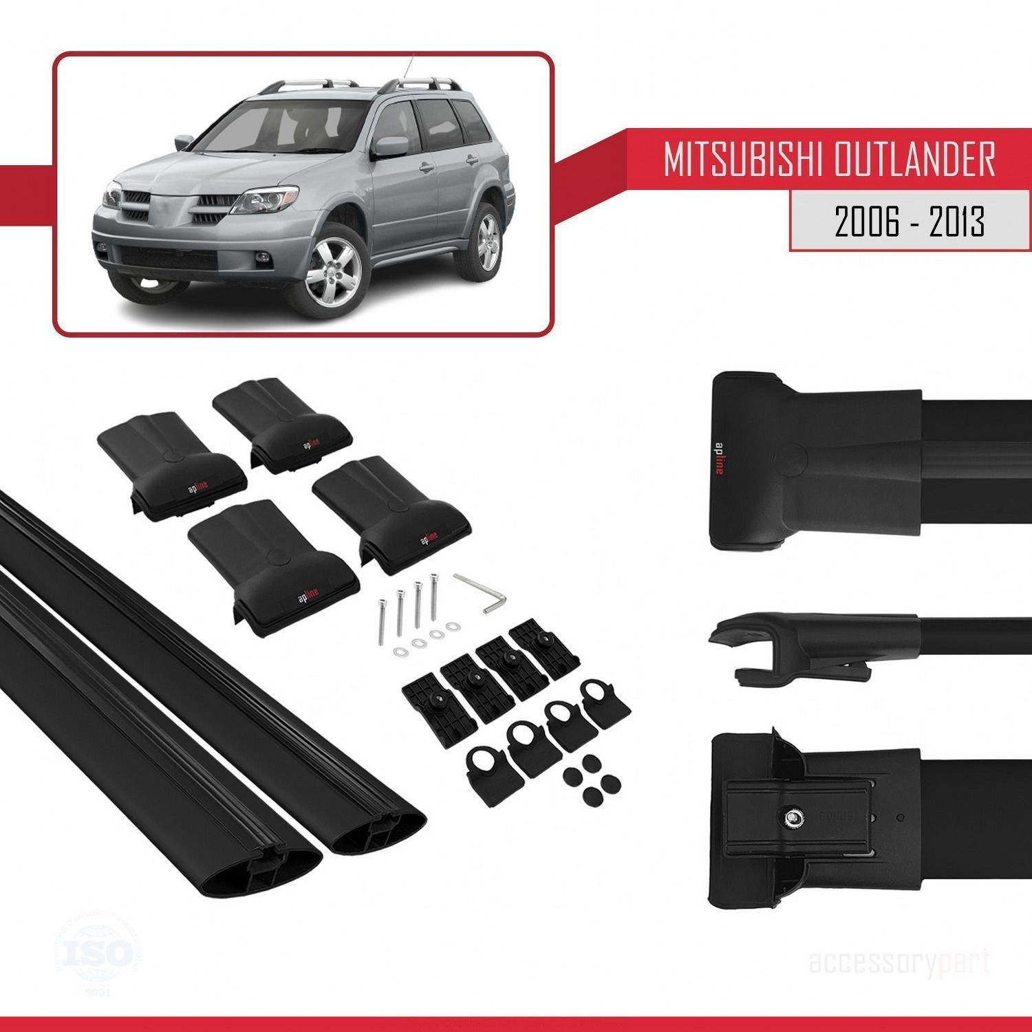 Mitsubishi Outlander 2006-2013 Arası ile Uyumlu FLY Model Ara Atkı Tavan Barı SİYAH