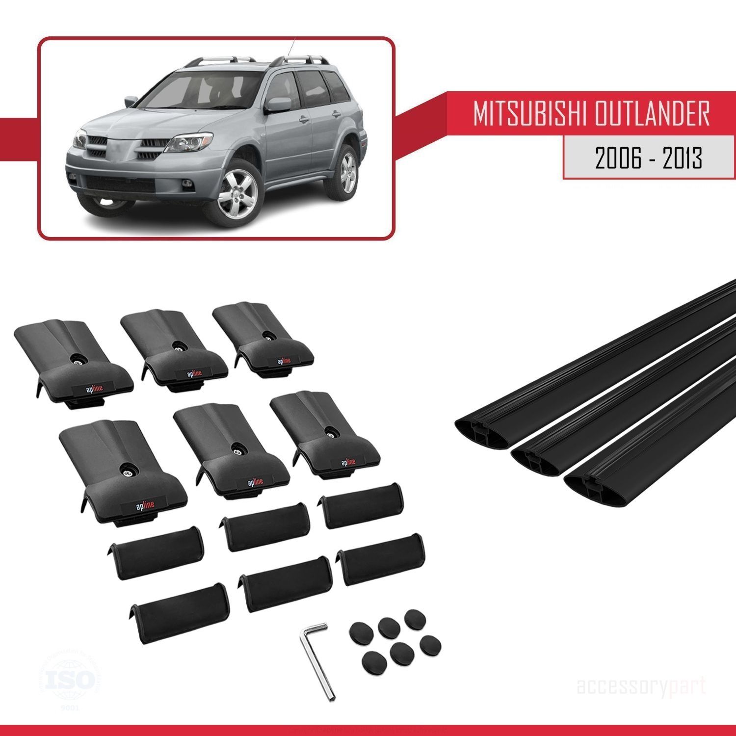 Mitsubishi Outlander 2006-2013 Arası ile Uyumlu FLY Model Ara Atkı Tavan Barı SİYAH 3 ADET BAR