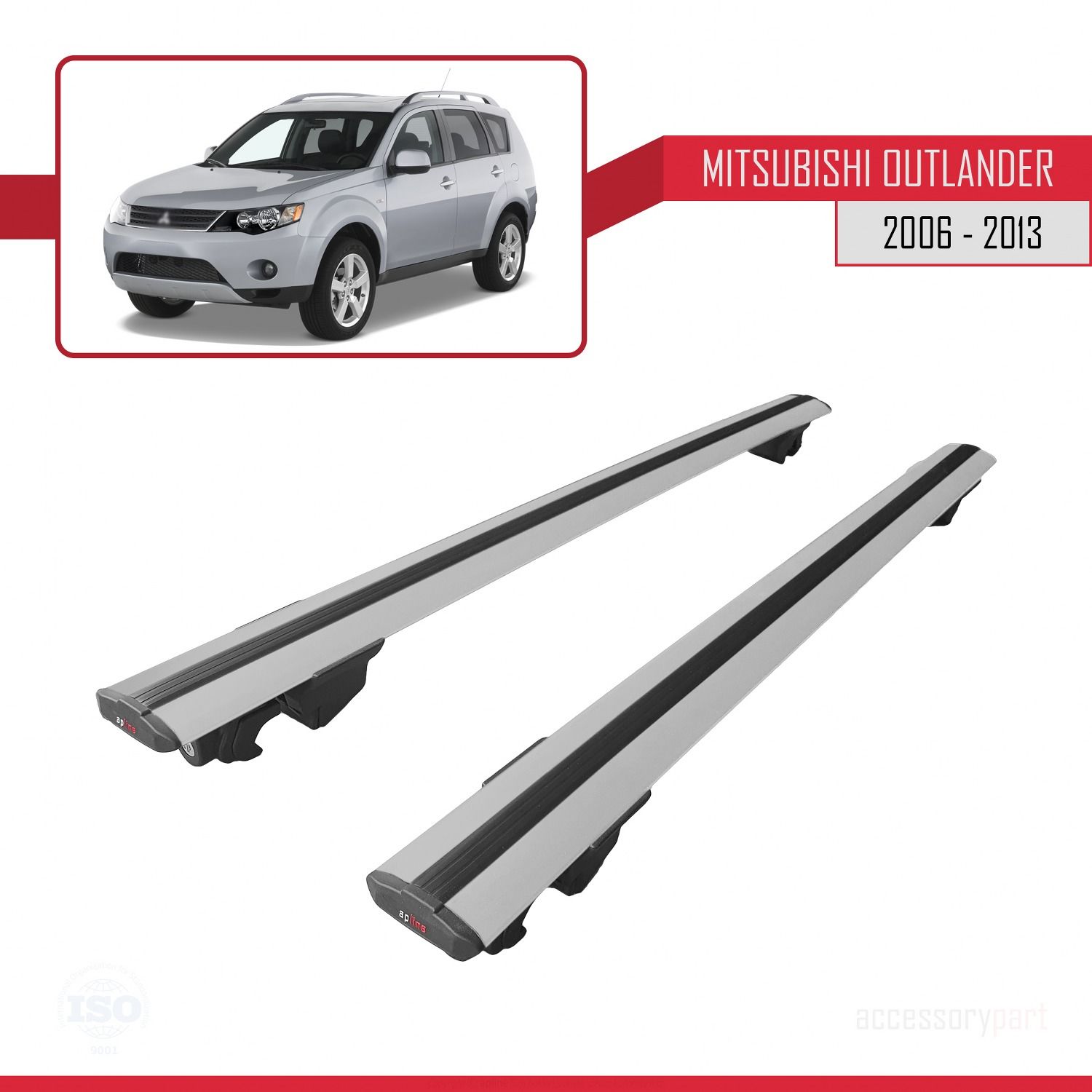Mitsubishi Outlander 2006-2013 Arası ile uyumlu HOOK Model Anahtar Kilitli Ara Atkı Tavan Barı GRİ
