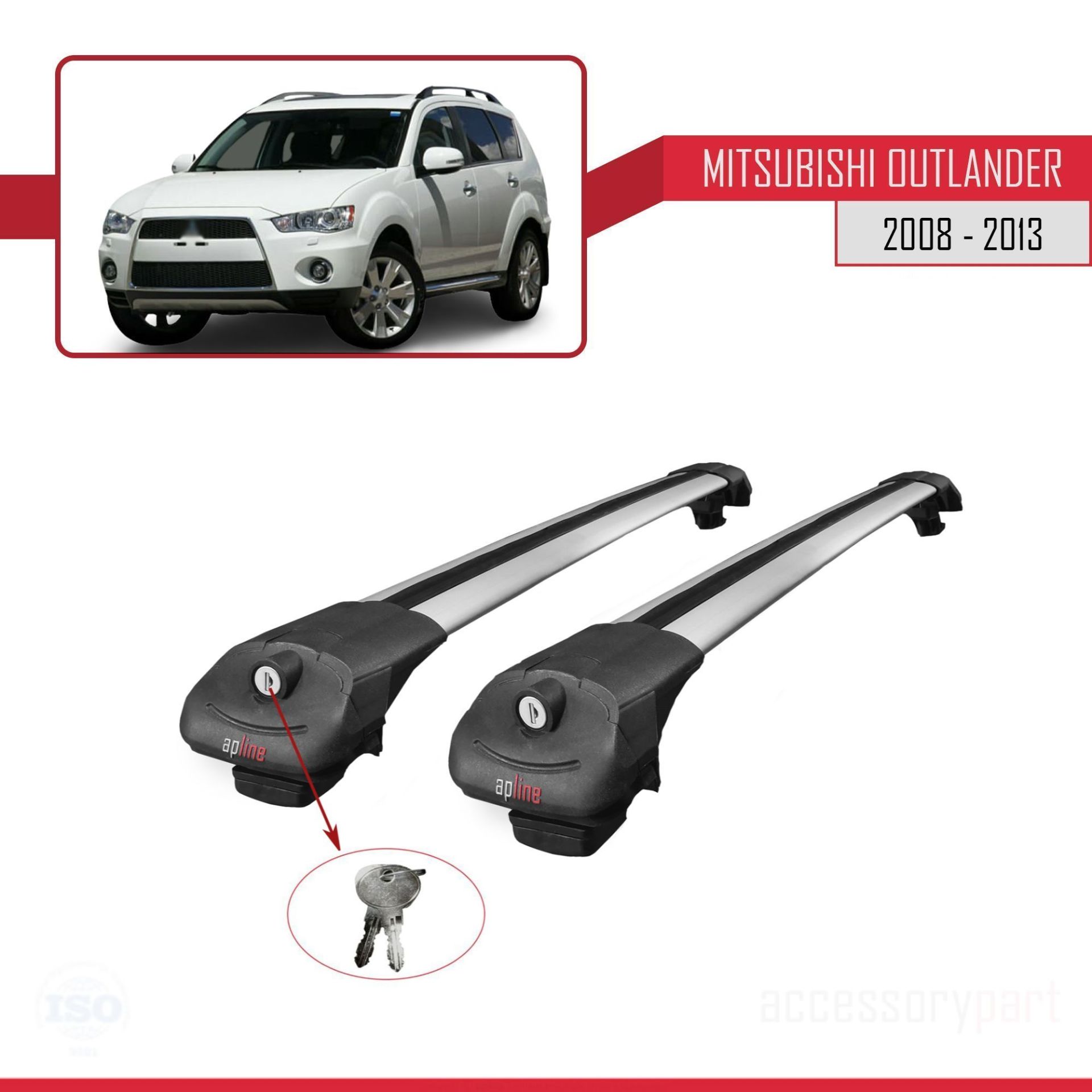 Mitsubishi Outlander 2008-2013 Arası ile uyumlu ACE-1 Ara Atkı Tavan Barı GRİ