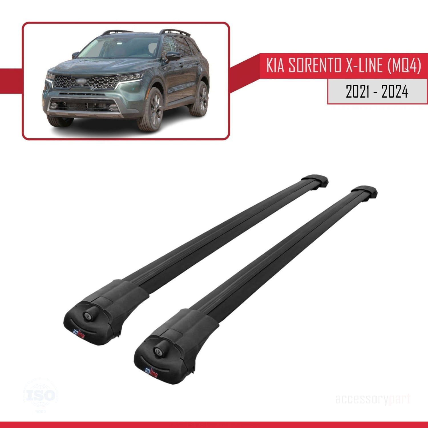 Kia Sorento X-LINE (MQ4) 2021 ve Sonrası ile uyumlu ACE-1 Ara Atkı Tavan Barı SİYAH