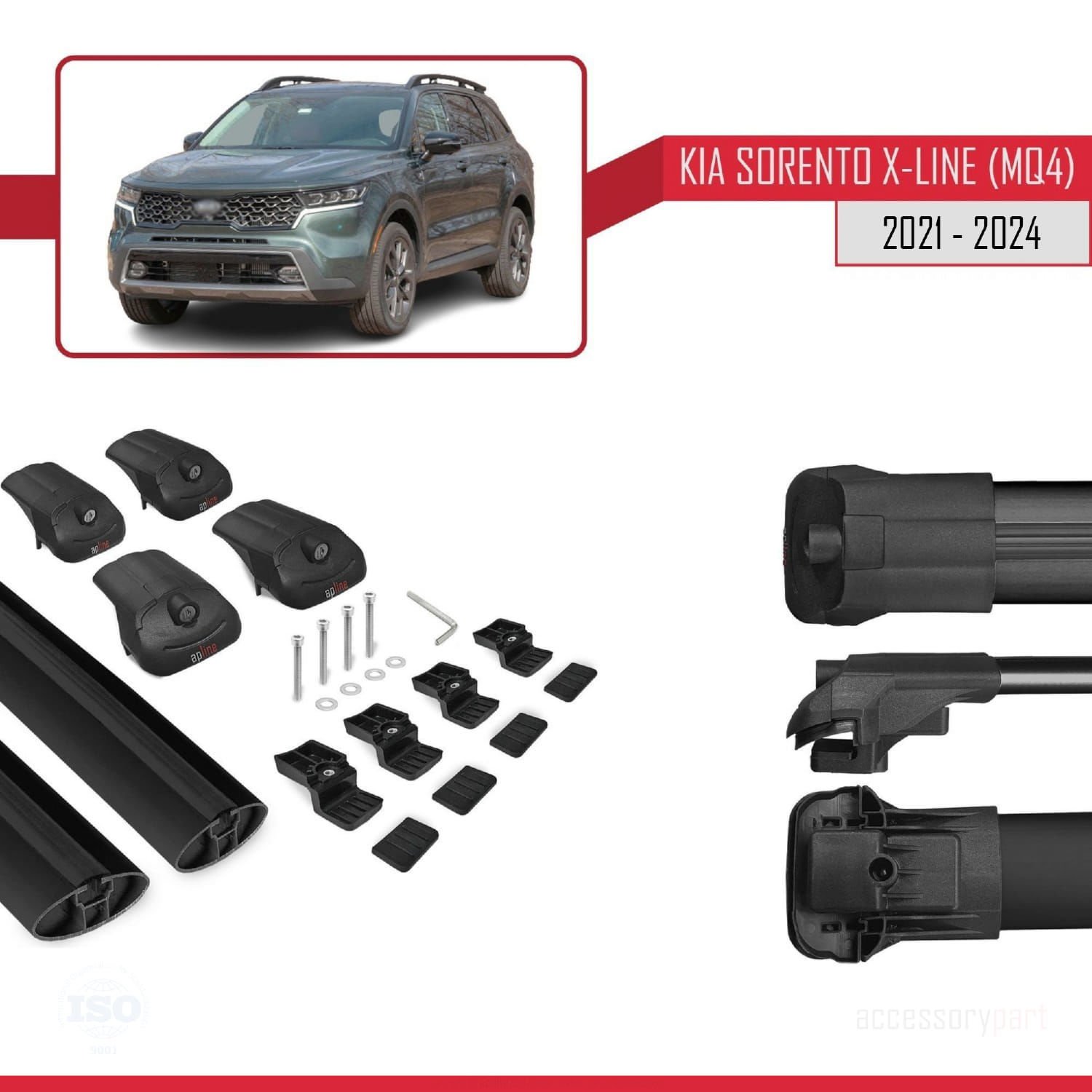 Kia Sorento X-LINE (MQ4) 2021 ve Sonrası ile uyumlu ACE-1 Ara Atkı Tavan Barı SİYAH