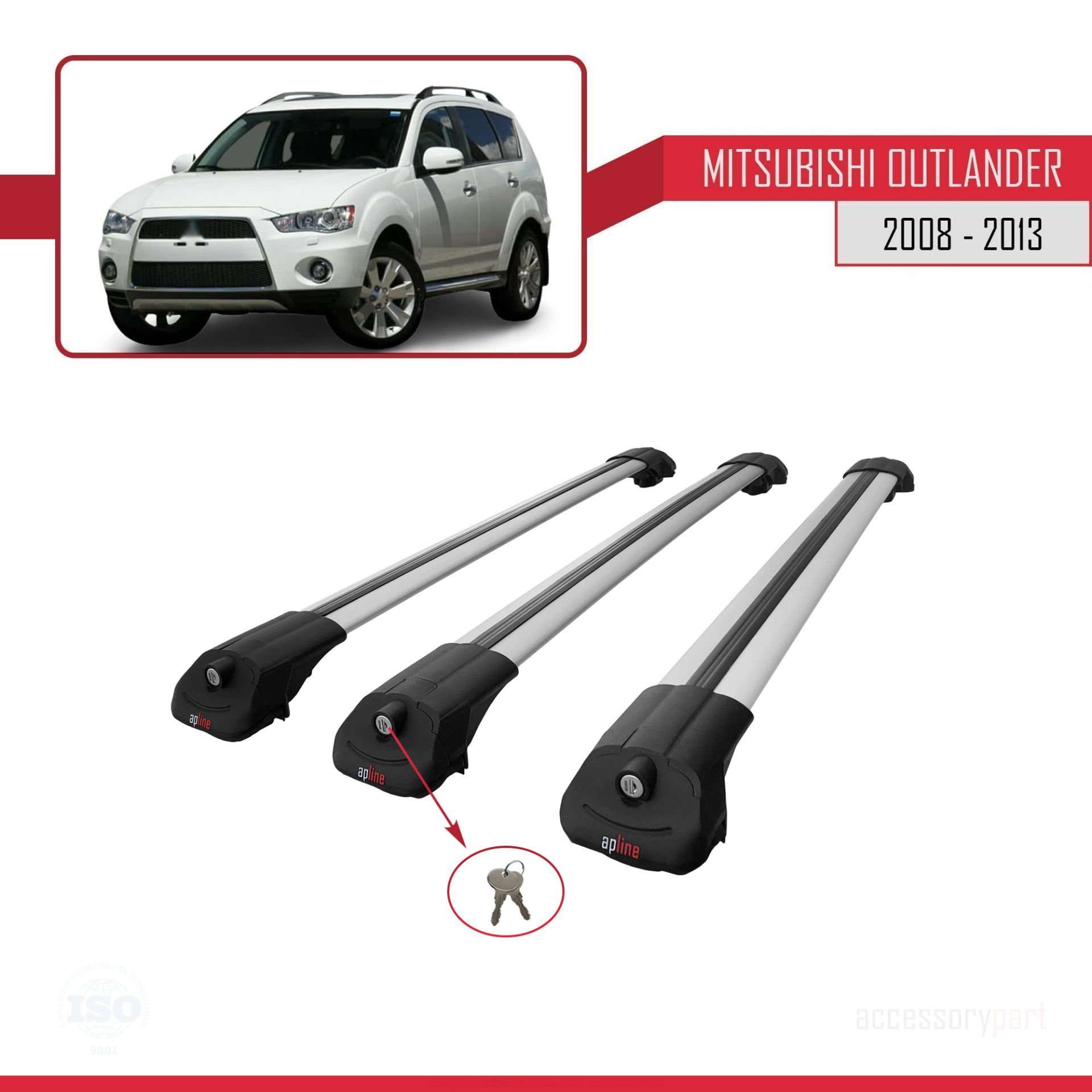 Mitsubishi Outlander 2008-2013 Arası ile uyumlu ACE-1 Ara Atkı Tavan Barı GRİ 3 ADET BAR