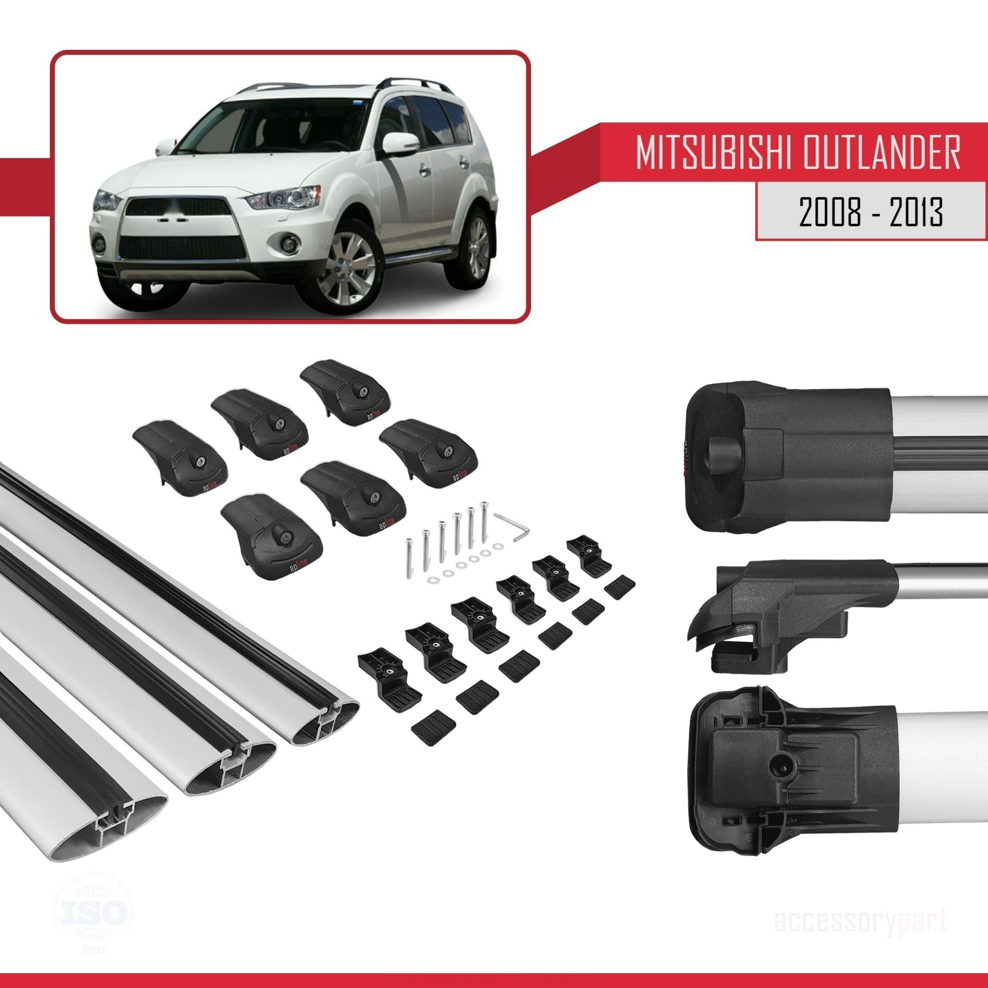 Mitsubishi Outlander 2008-2013 Arası ile uyumlu ACE-1 Ara Atkı Tavan Barı GRİ 3 ADET BAR