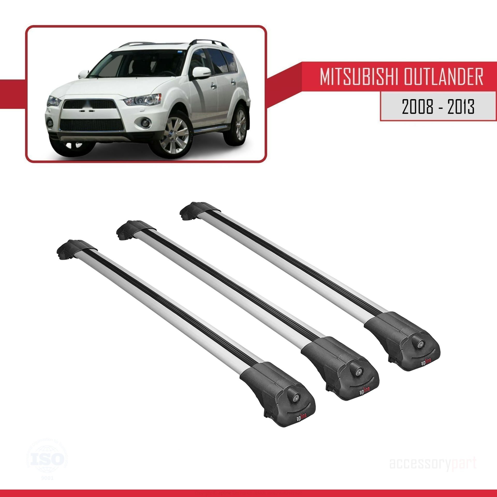 Mitsubishi Outlander 2008-2013 Arası ile uyumlu ACE-1 Ara Atkı Tavan Barı GRİ 3 ADET BAR