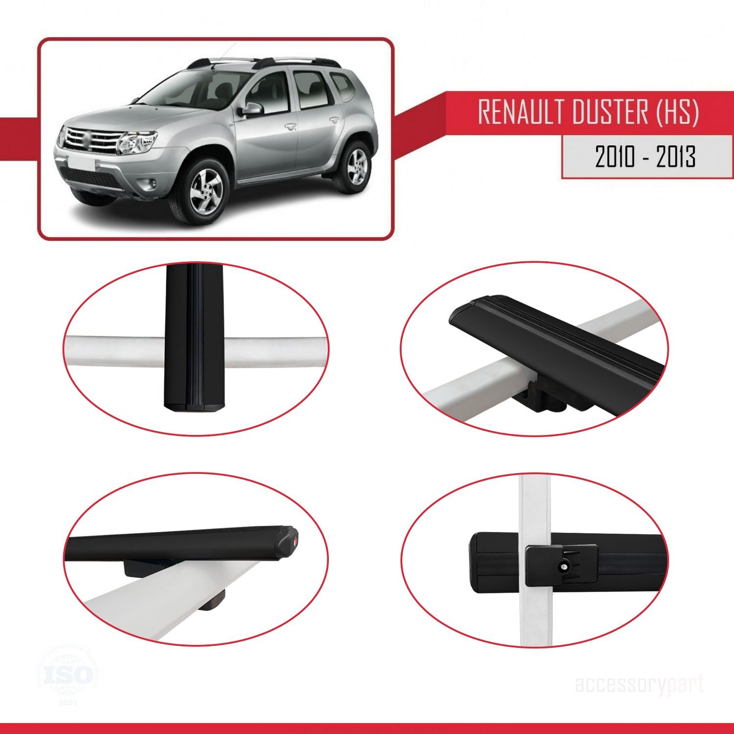 Renault Duster (HS) 2010-2013 Arası ile uyumlu Basic Model Ara Atkı Tavan Barı SİYAH 3 ADET