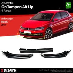 Volkswagen Polo Uyumlu 6 ABS Plastik Ön Tampon Alt Lip Siyah Ekli 4 Parça. 2017 Üzeri A+Kalite Parça