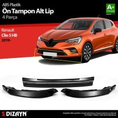 Renault Clio Uyumlu 5 Hatchback ABS Plastik Ön Tampon Alt Lip Siyah Ekli 4 Parça. 2019 Üzeri A+Kalite Parça