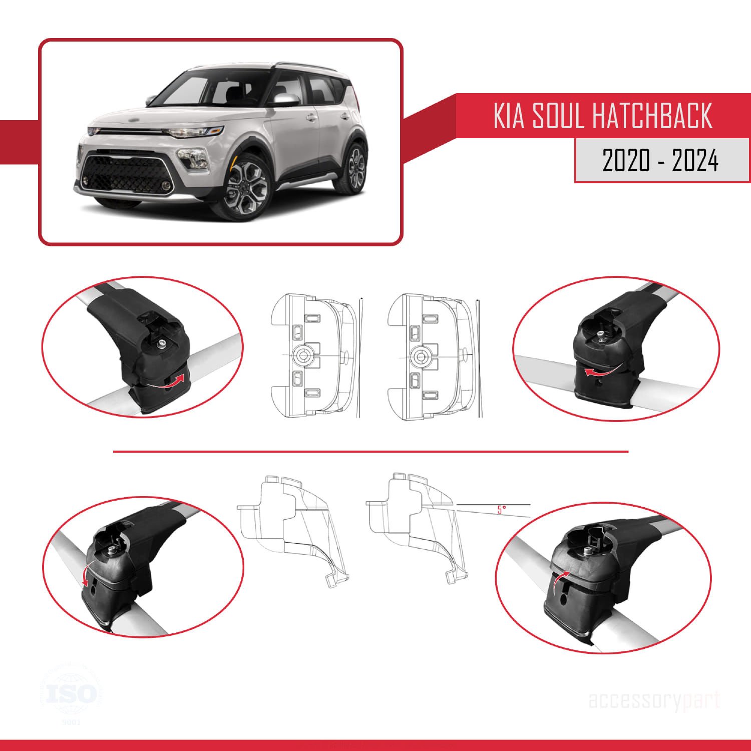 Kia Soul (SK3) 2020 ve Sonrası ile uyumlu ACE-2 Ara Atkı Tavan Barı GRİ