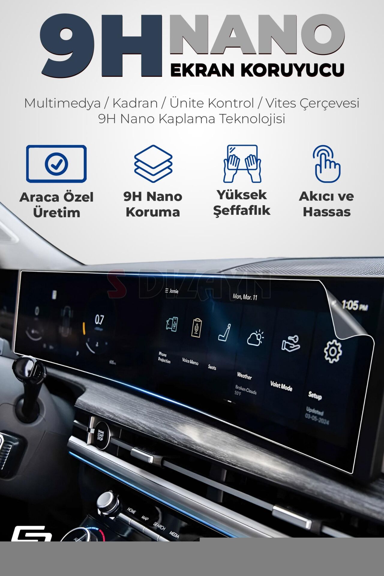 S-Dizayn Volvo XC90 İnscription 9H Nano Multimedya Ekran Koruyucu 8.7 İnç Parlak 2019-2023 A+ Kalite