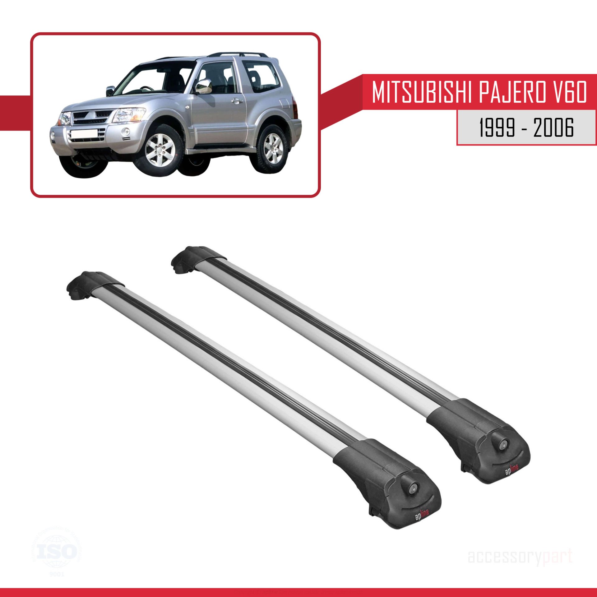 Mitsubishi Pajero (V60) 3 Kapı 1999-2006 Arası ile uyumlu ACE-1 Ara Atkı Tavan Barı GRİ