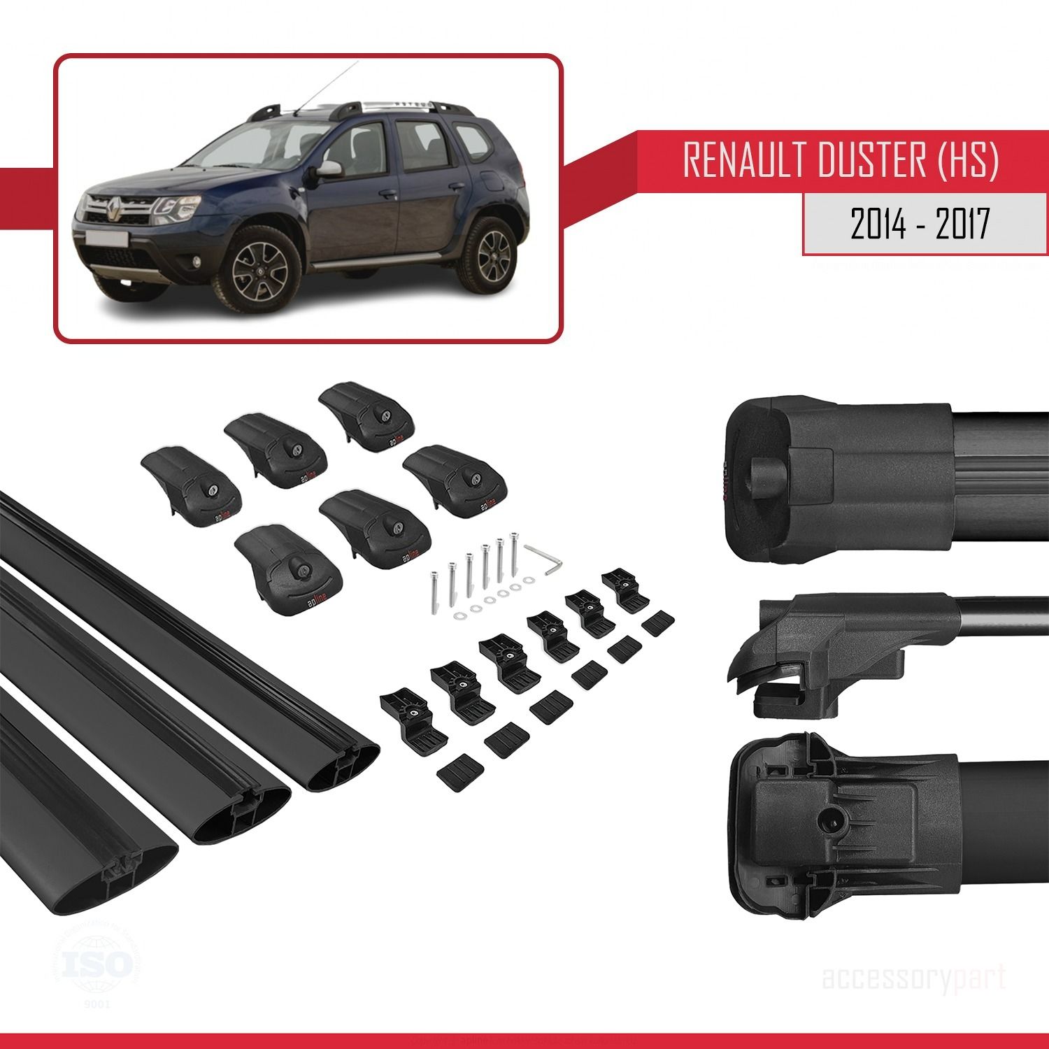 Renault Duster (HS) 2014-2017 Arası ile uyumlu ACE-1 Ara Atkı Tavan Barı SİYAH 3 ADET BAR