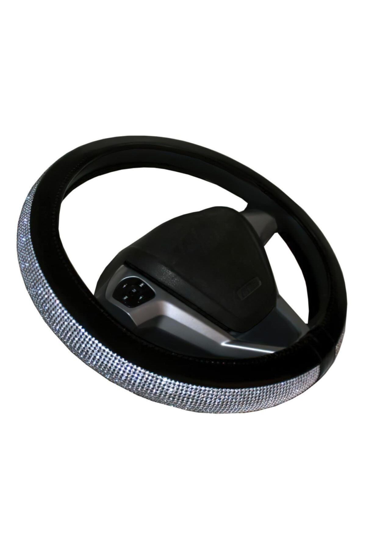 Oto Direksiyon Kılıfı Geçmeli Pırlanta Kaplamalı Rugan Siyah