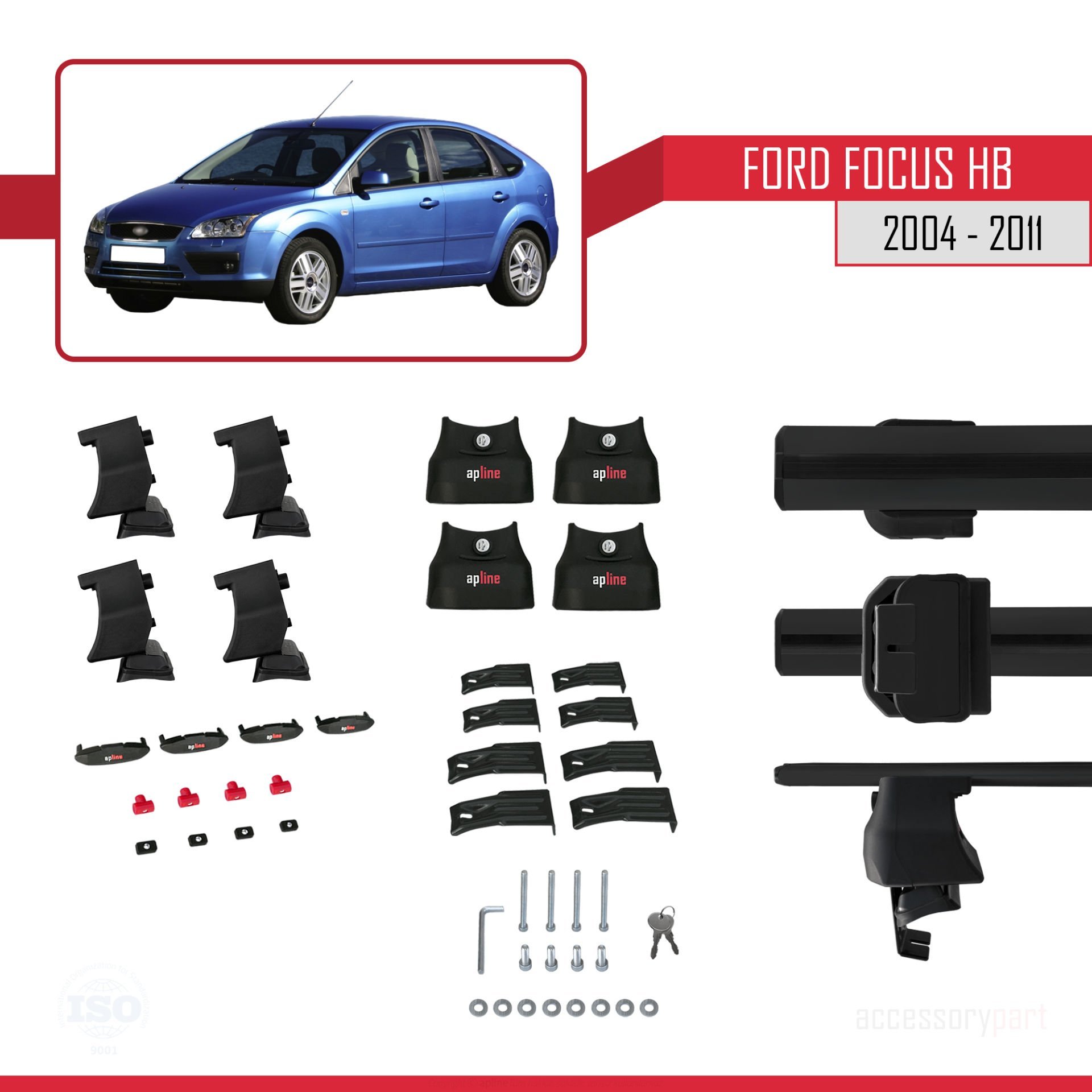 Ford Focus HB 2004-2011 Arası ile uyumlu ACE-4 Ara Atkı Tavan Barı SİYAH